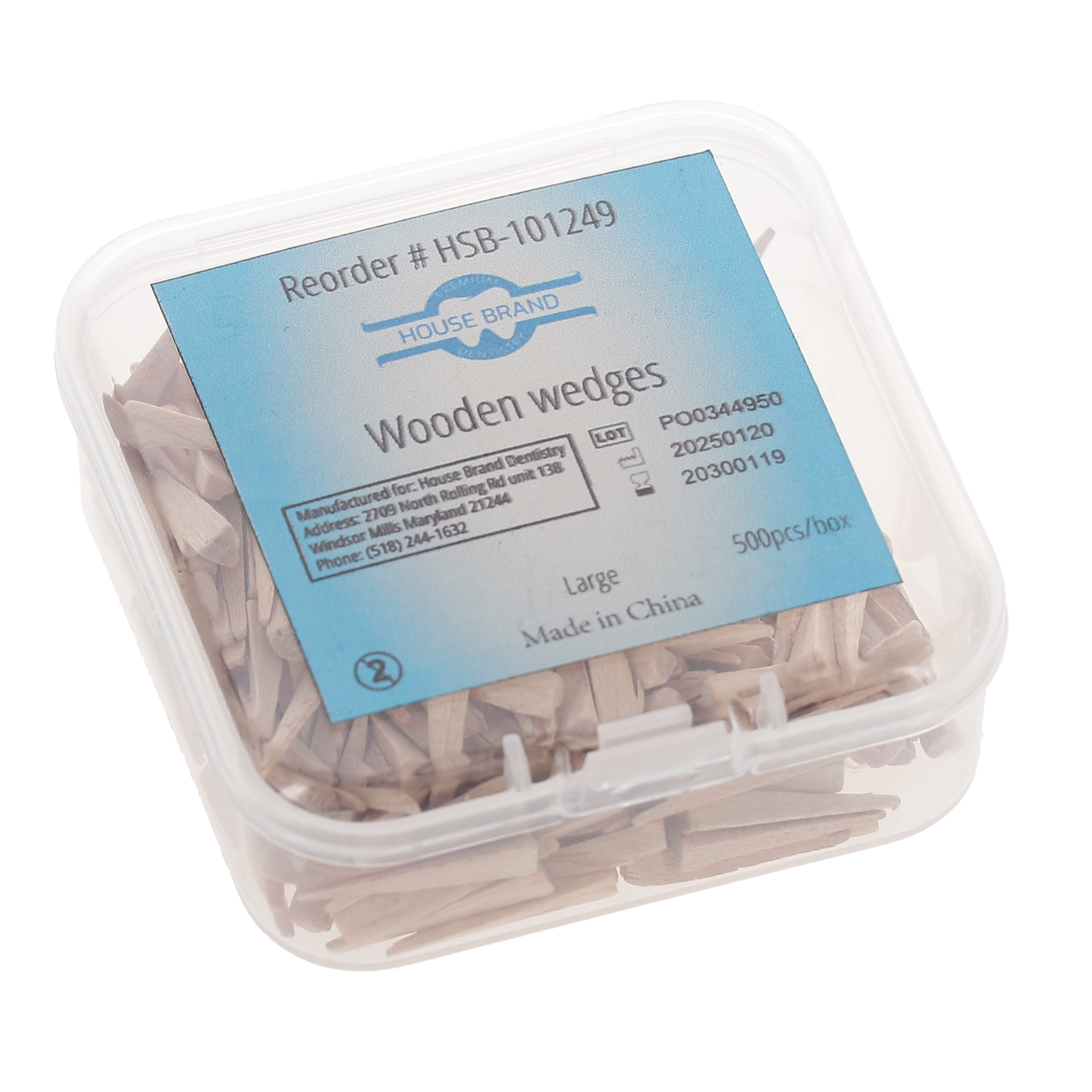 House Brand Dentistry 101249 HSB Dental Matrix Wood Wedges Large 500/Bx
