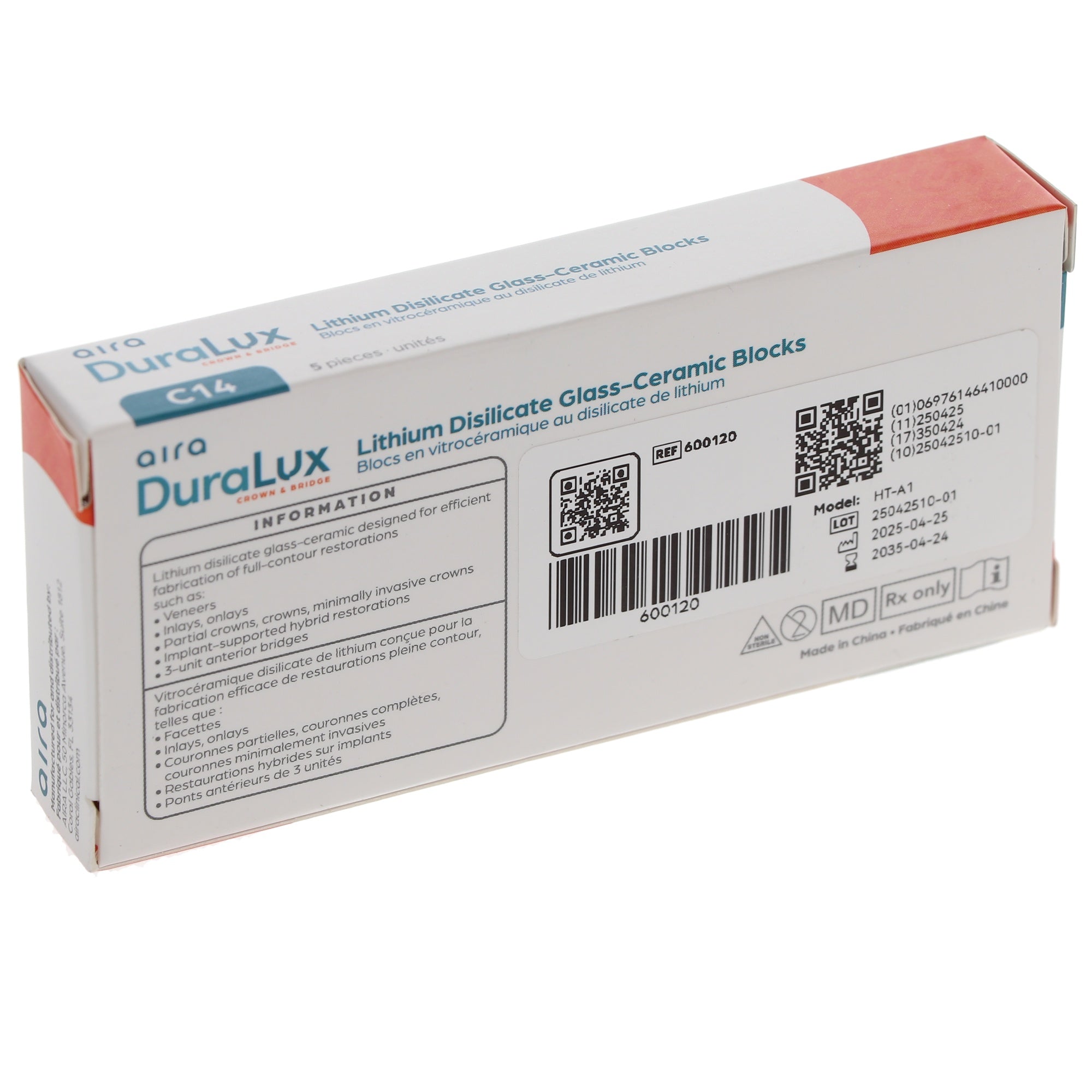 Aira 600120 DuraLux IPS e.max Type Blocks CAD inLab HT A1 C14 5/Pk