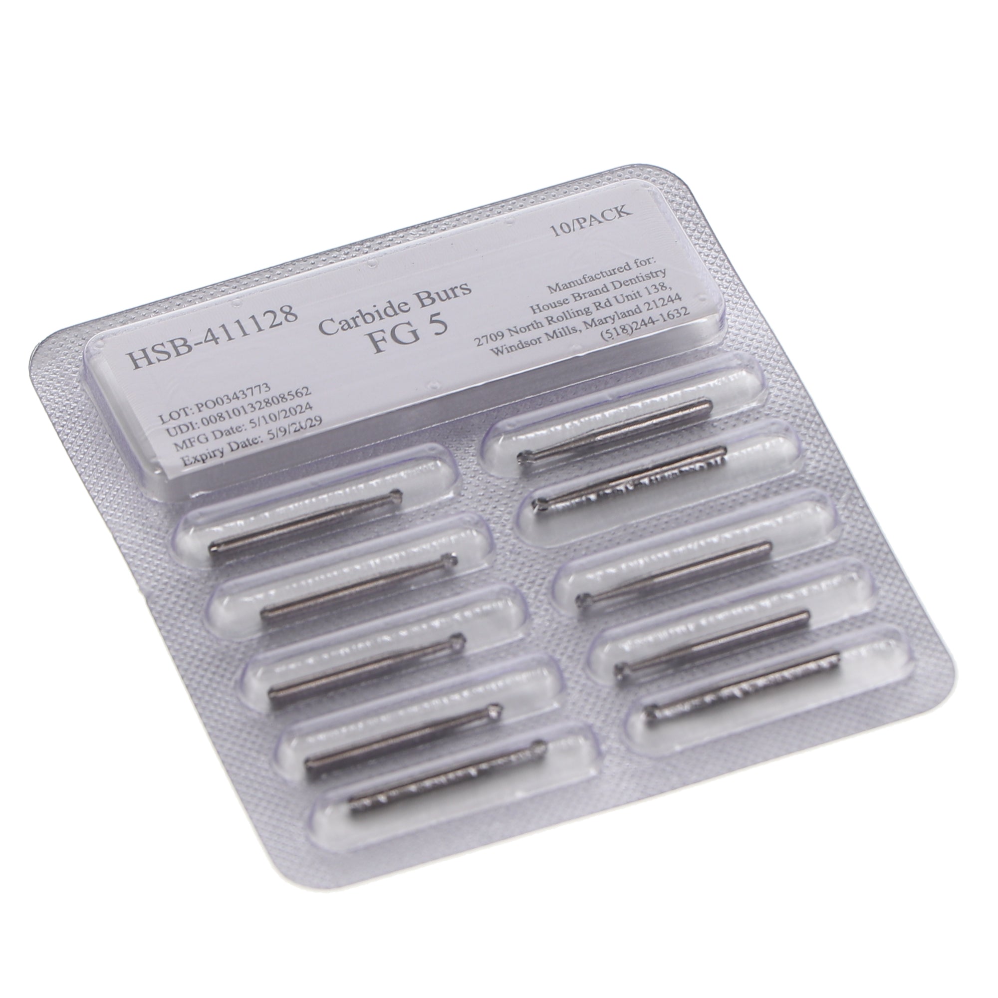 House Brand Dentistry 411128 HSB FG #5 Round Carbide Burs 10/Pk