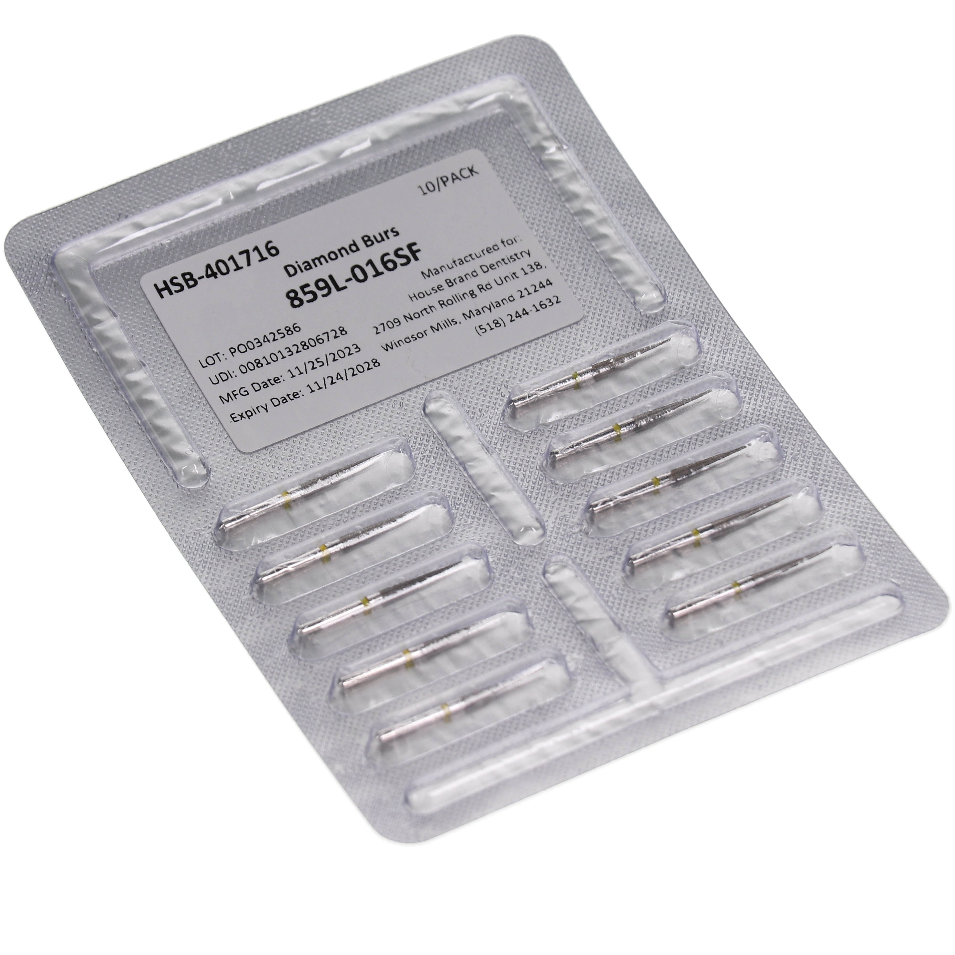 House Brand Dentistry 401716 HSB FG 859L-016SF Needle Long Super Fine Grit Diamond Burs 10/Pk