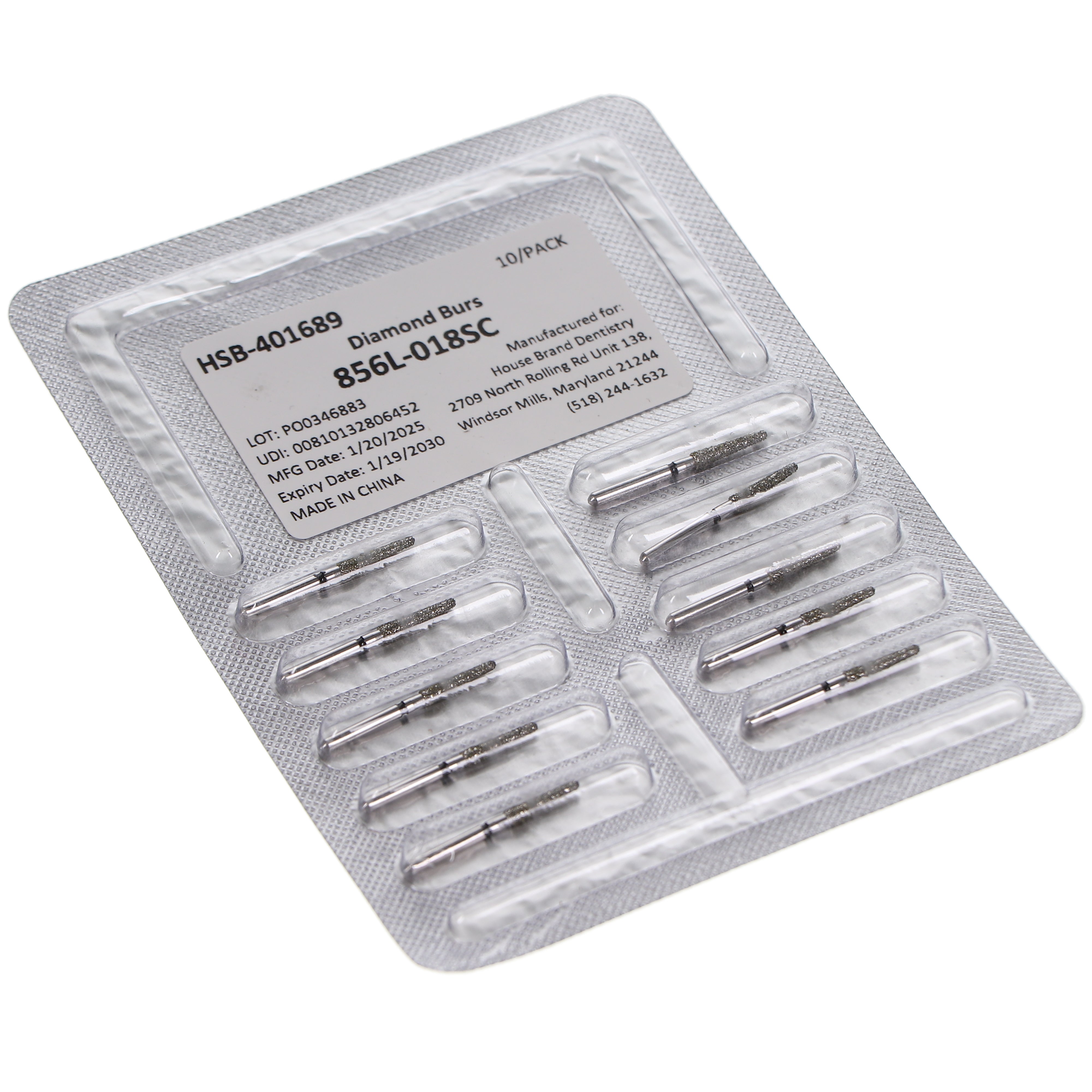 House Brand Dentistry 401689 FG 856L-018SC Round End Taper Long Super Coarse Grit Diamond Burs 10/Pk