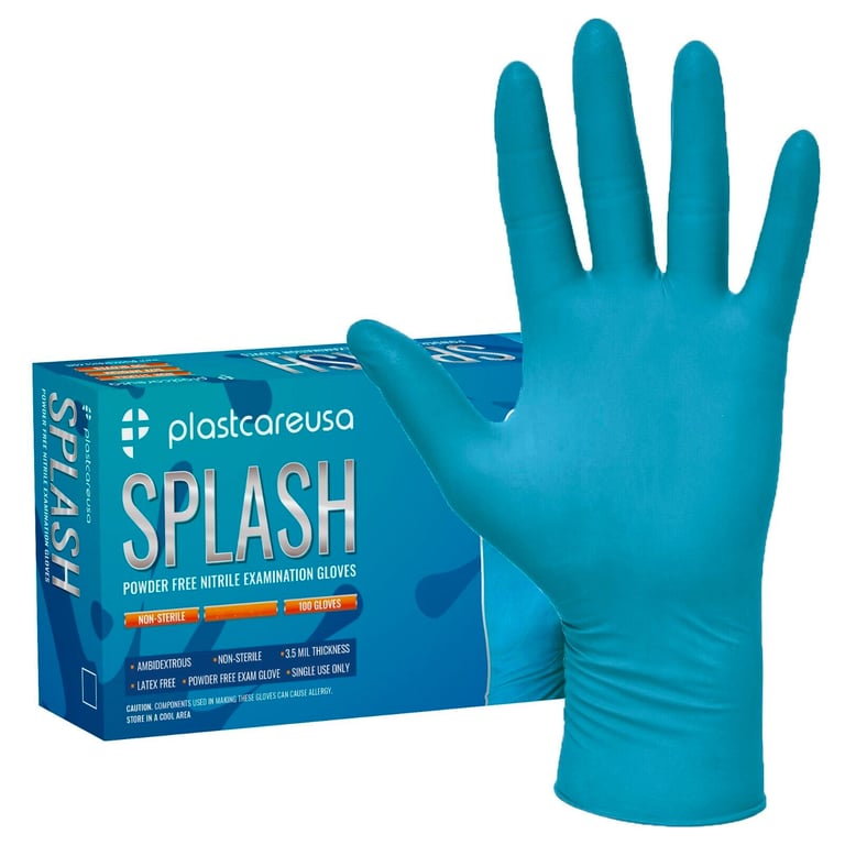 PlastCare NIT6032-M-CS Splash Nitrile Examination Gloves Blue Medium Case of 10 X 100/Box