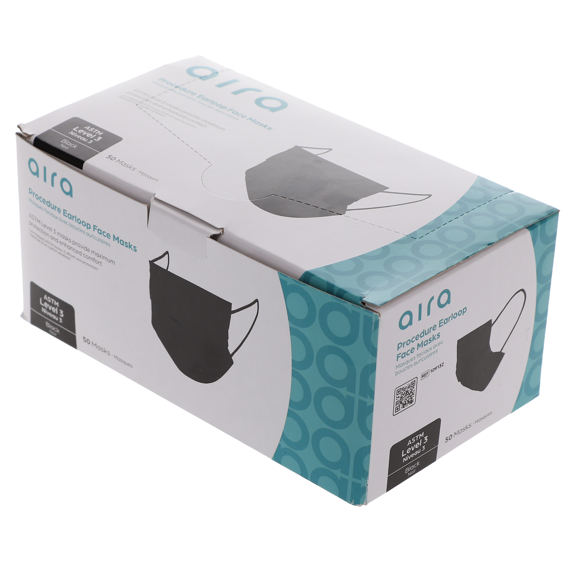 Aira 109132 Procedure Earloop Face Masks 3-Ply ASTM Level 3 Black 50/Bx