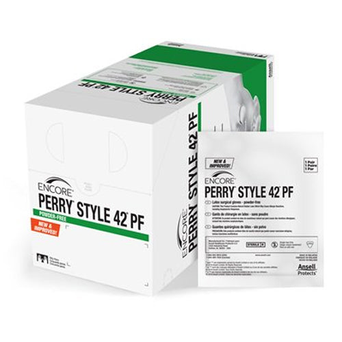 Ansell Perry 5711106PF Encore Perry Style 42 Surgical Gloves Latex Size #8.5 Powder Free 50/Pk