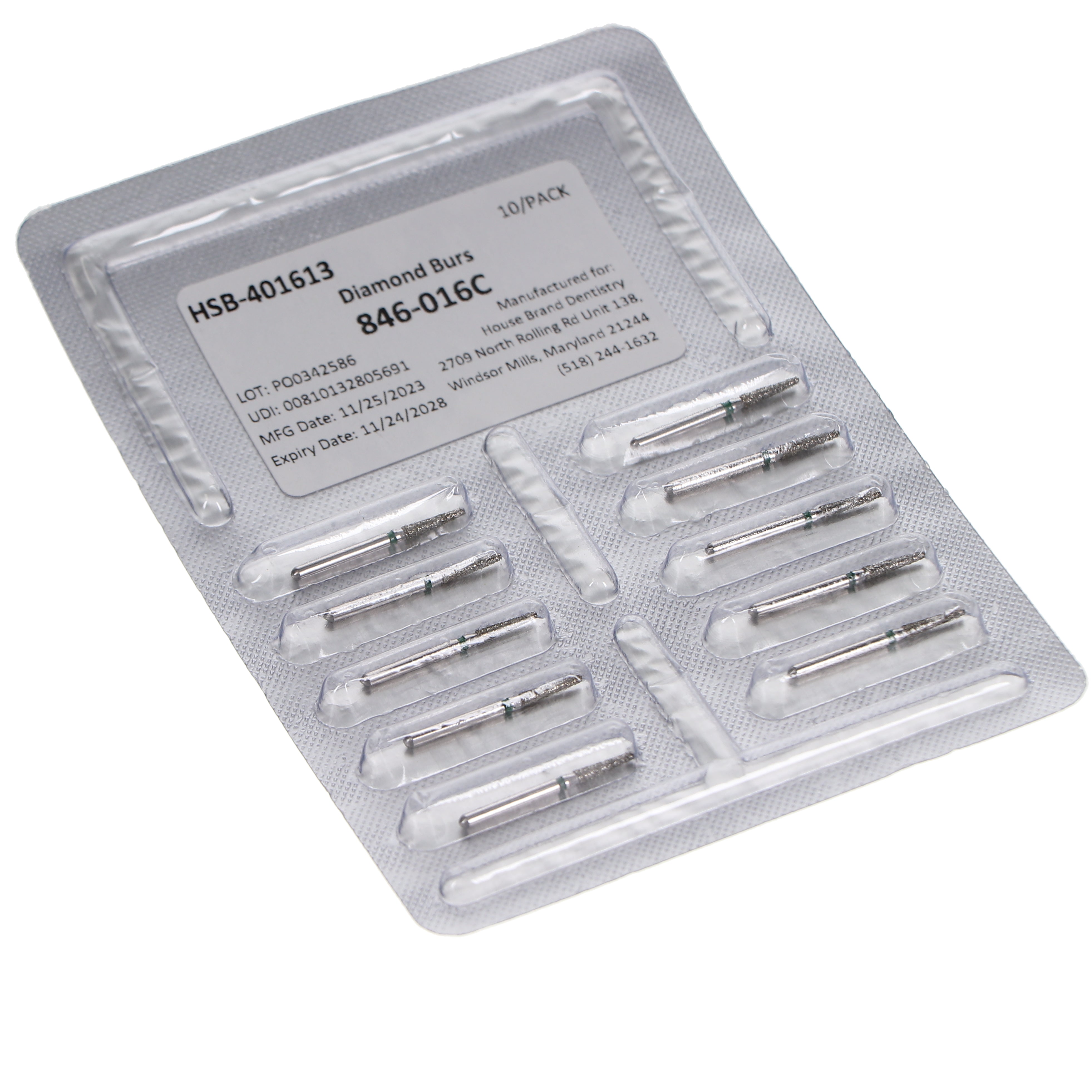 House Brand Dentistry 401613 HSB FG 846-016C Flat End Taper Coarse Grit Diamond Burs 10/Pk