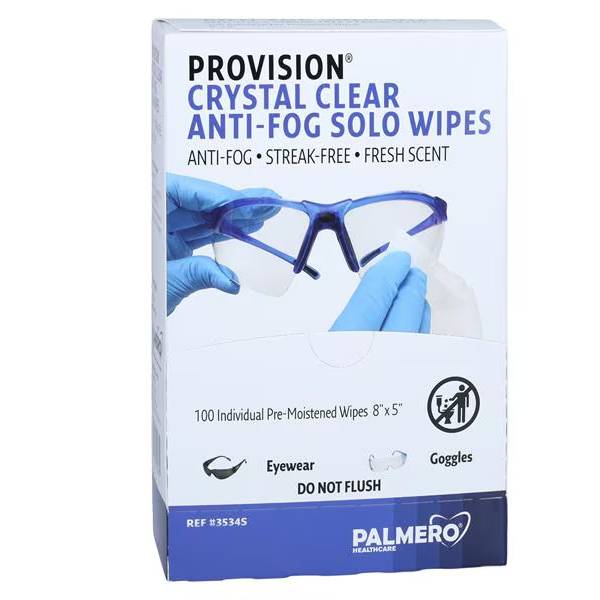Palmero 3534S ProVision Crystal Clear Optical Cleaning Solo Wipes 100/Box