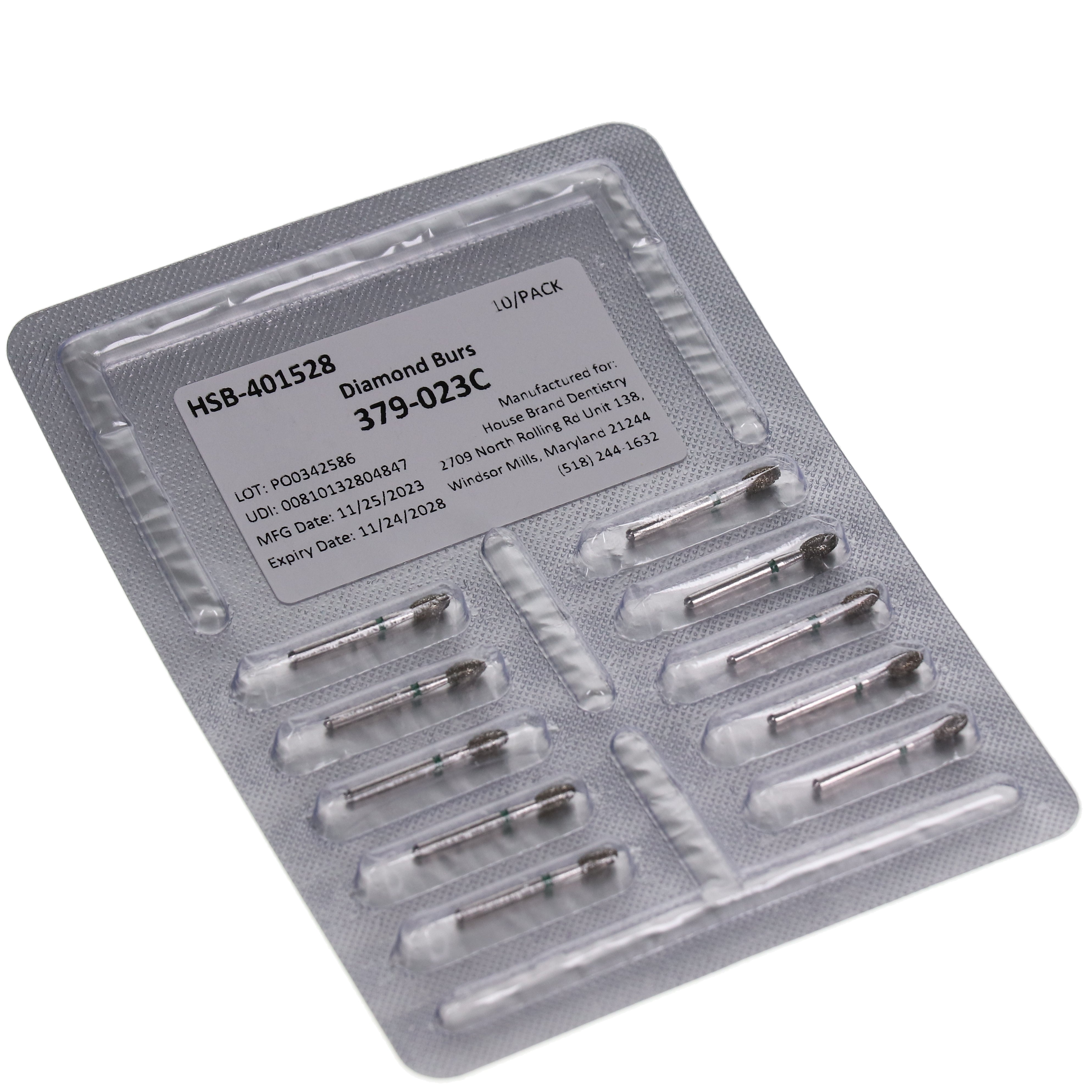 House Brand Dentistry 401528 FG 379-023C Football Coarse Grit Diamond Burs 10/Pk