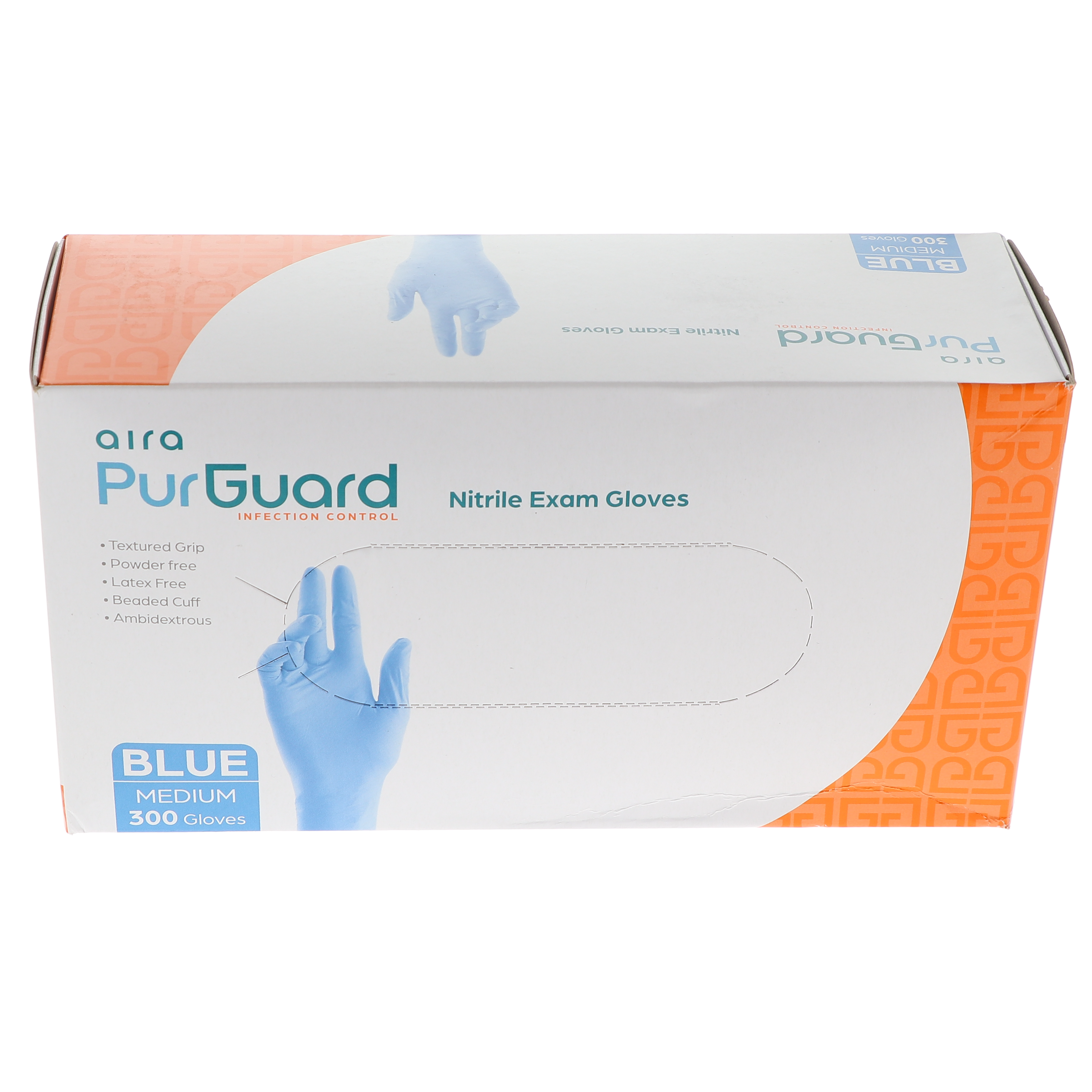 AIRA 119302 PurGuard Nitrile Exam Gloves Latex Free Powder Free Blue Medium 300/Bx
