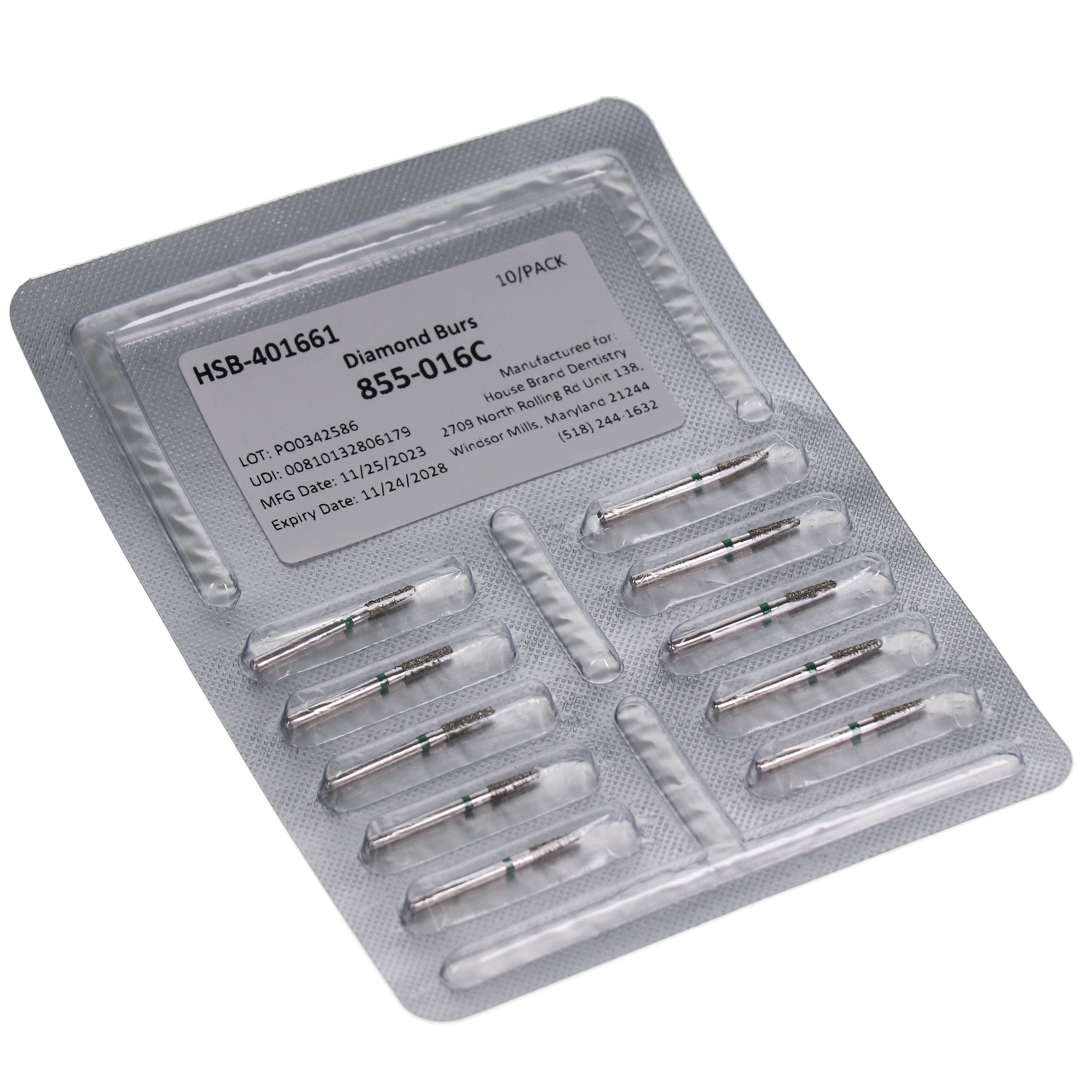 House Brand Dentistry 401661 HSB FG 855-016C Round End Taper Coarse Grit Diamond Burs 10/Pk