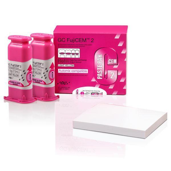 GC 441002 FujiCEM 2 Reinforced Glass Ionomer Luting Cement Automix Cartridges 2/Pk SL Tips EXP Nov 2026