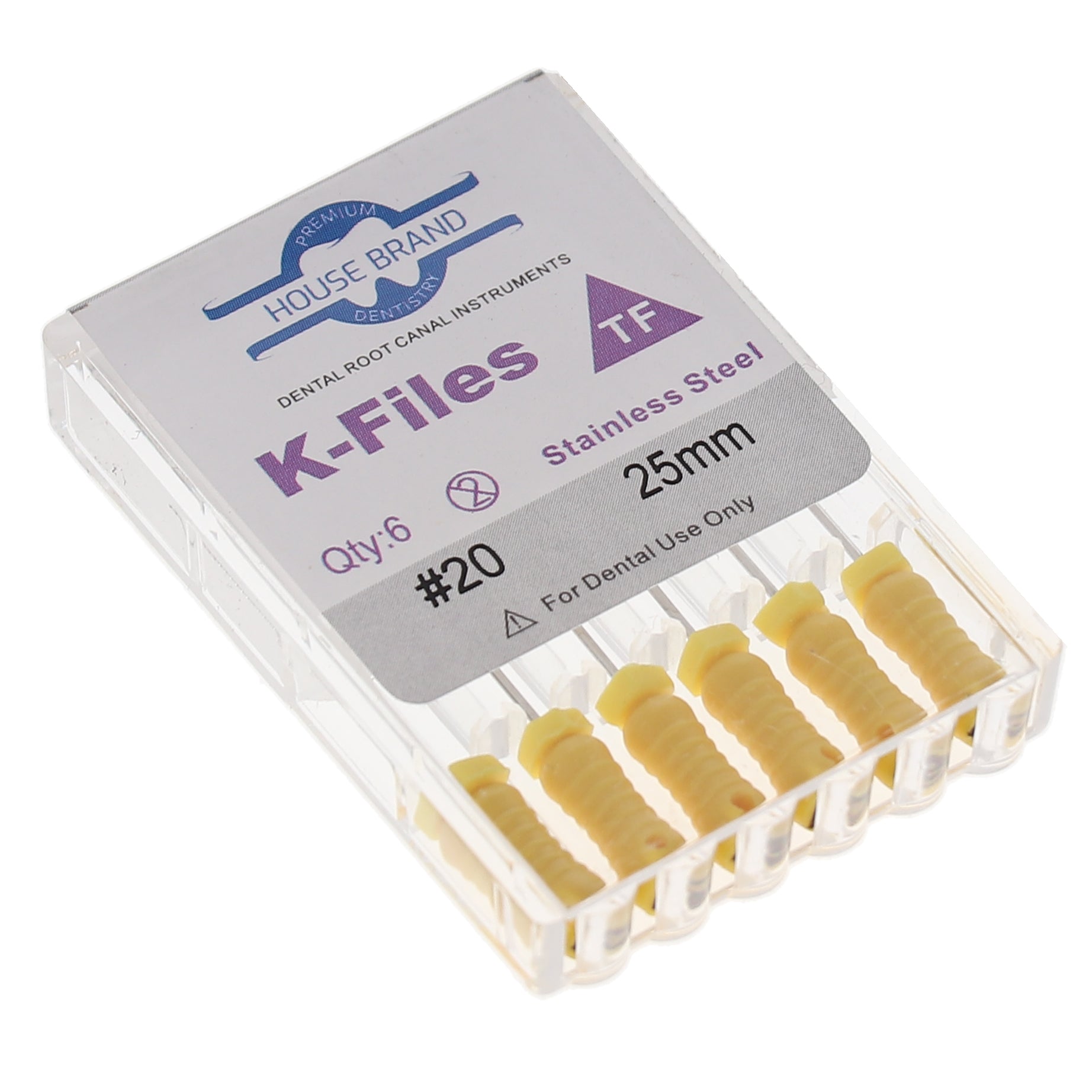 House Brand Dentistry 400217 HSB K-File Flex-Type 25mm #20 Yellow Stainless Steel 6/Pk