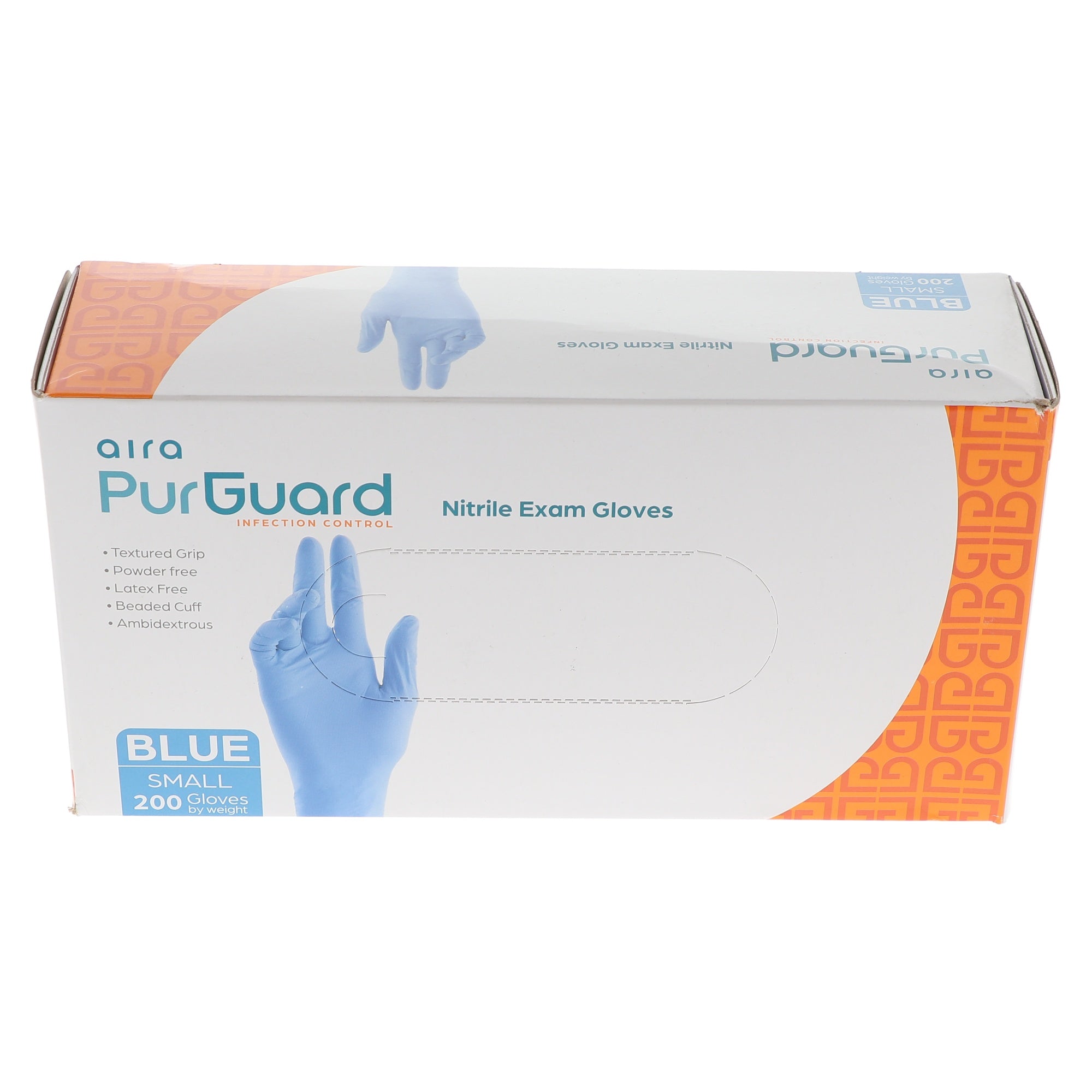 Aira 119201 PurGuard Nitrile Exam Gloves Blue Small Latex Free 200/Bx