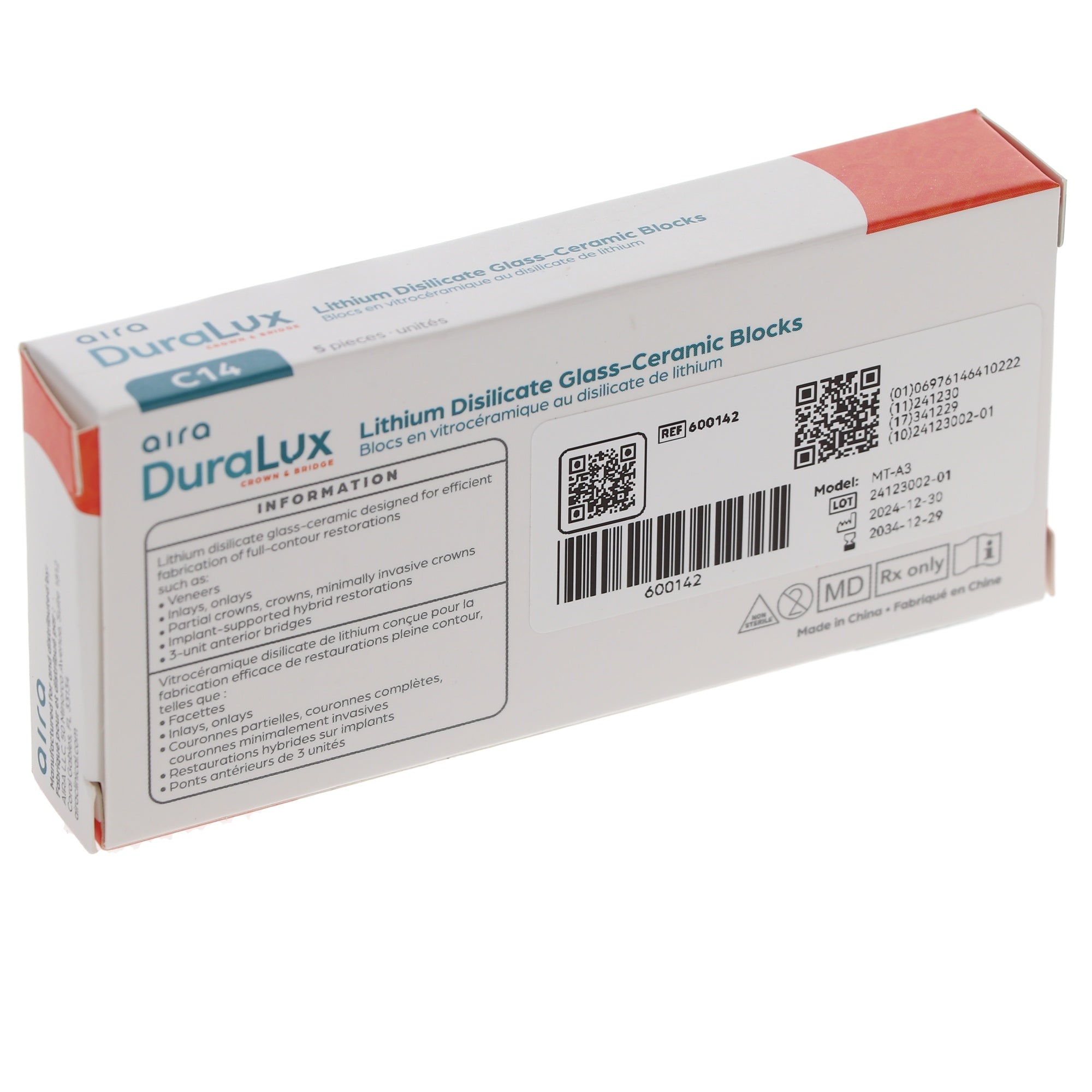 Aira 600142 DuraLux IPS e.max Type Blocks CAD inLab MT A3 C14 5/Pk