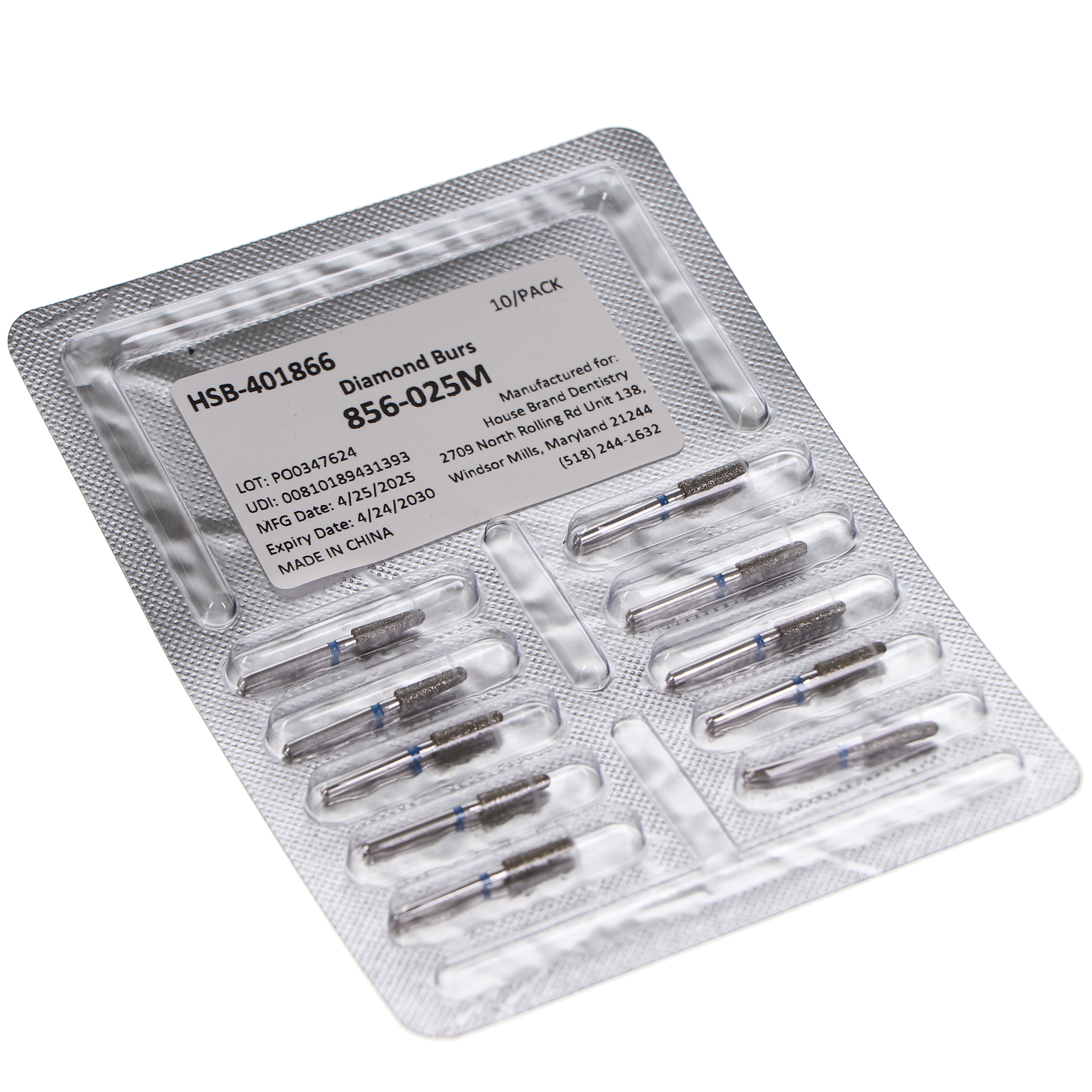 House Brand Dentistry 401866 HSB FG 856-025M Round End Taper Medium Grit Diamond Burs 10/Pk