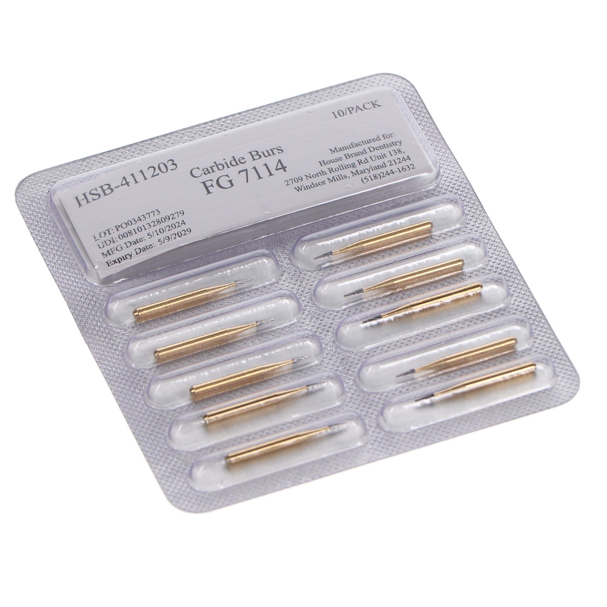 House Brand Dentistry 411203 HSB FG #7114 Flame Trimming & Finishing Carbide Burs 10/Pk