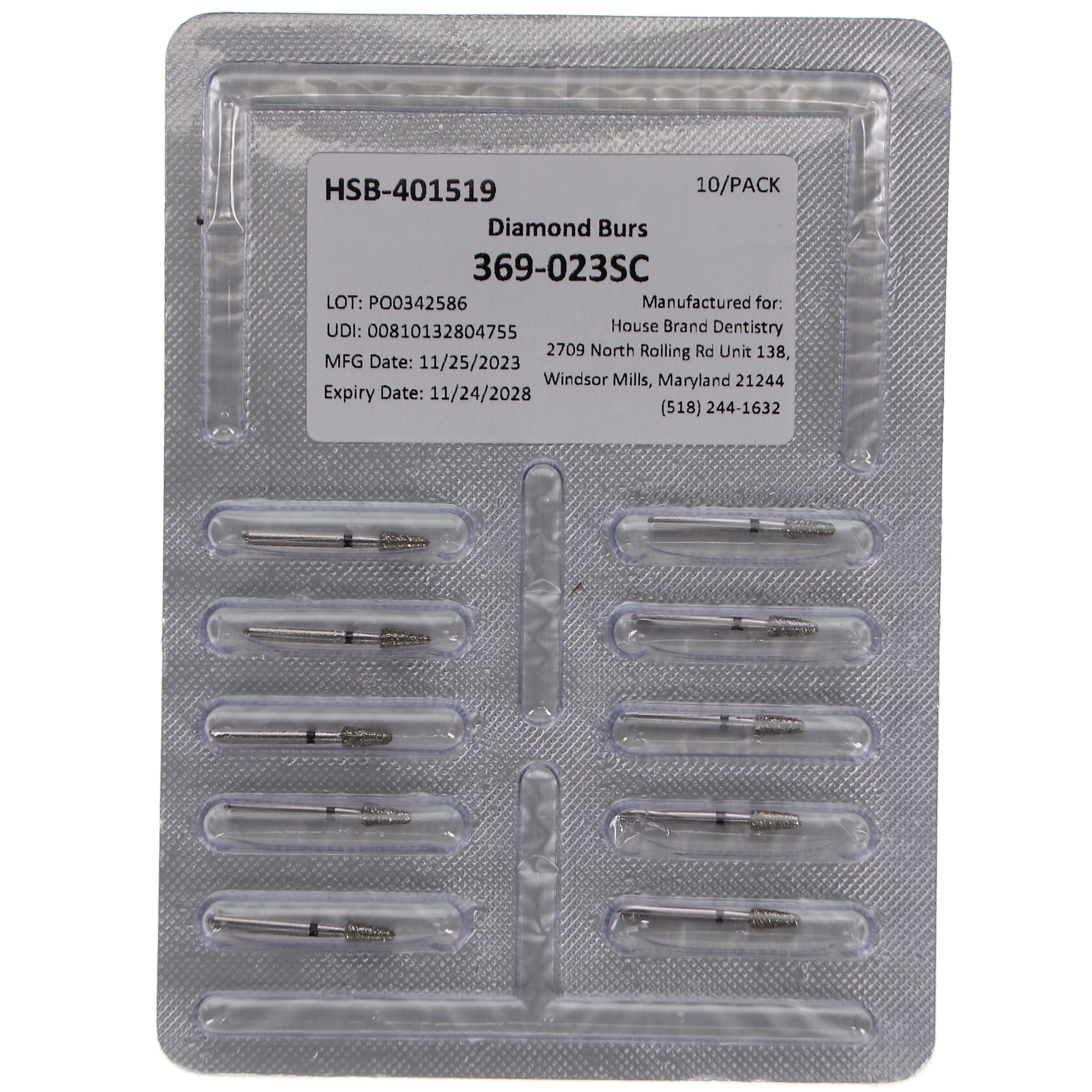 House Brand Dentistry 401519 HSB 369-023SC Football Super Coarse Grit Diamond Burs 10/Pk