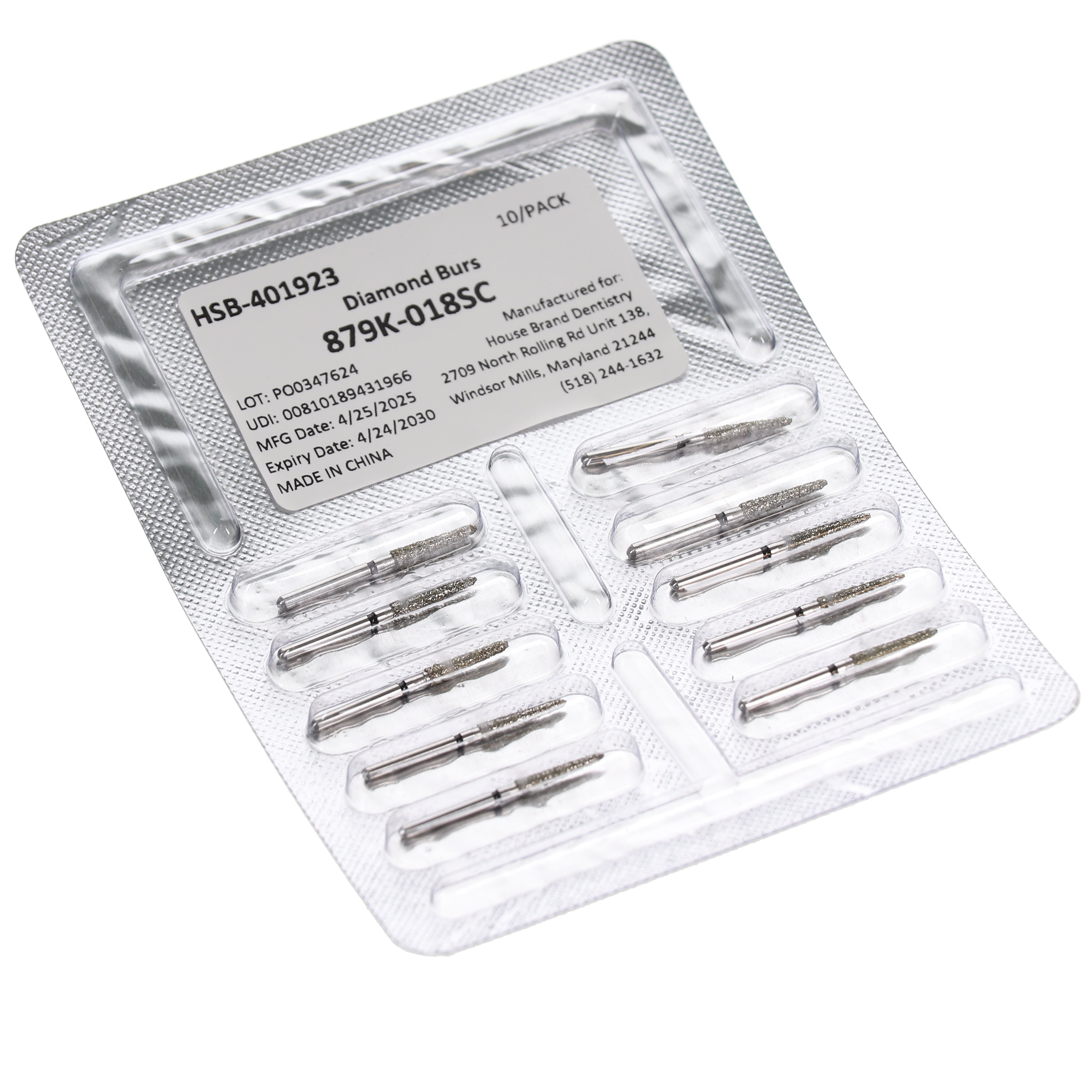House Brand Dentistry 401923 HSB FG 879K-018SC Gingival Curettage Super Coarse Grit Diamond Burs 10/Pk