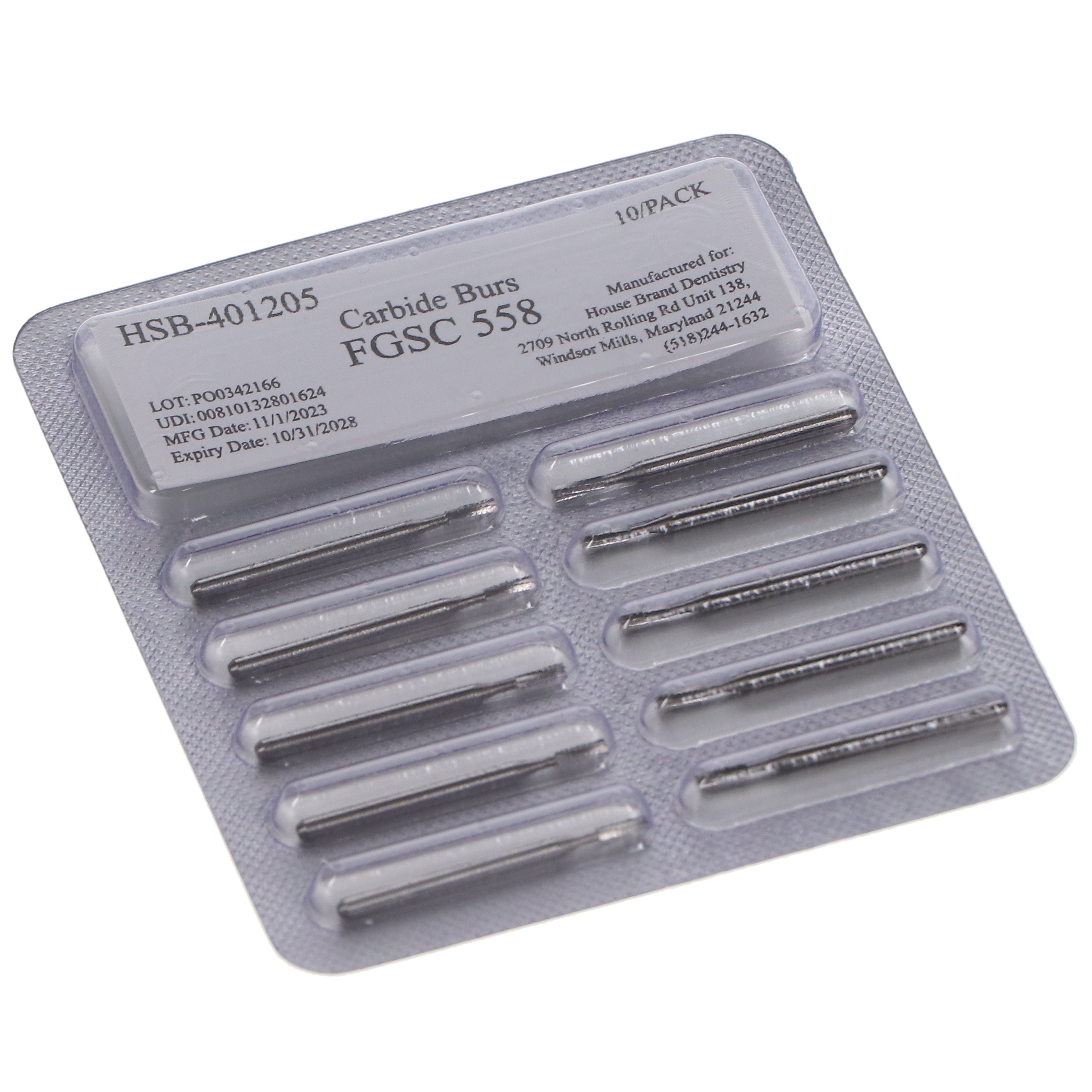 House Brand Dentistry 401205 HSB FG #558 Straight Fissure Crosscut Surgical Carbide Burs 100/Pk