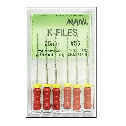 Mani MK2555 Endodontic K-Files 25mm #55 Stainless Steel 6/Bx
