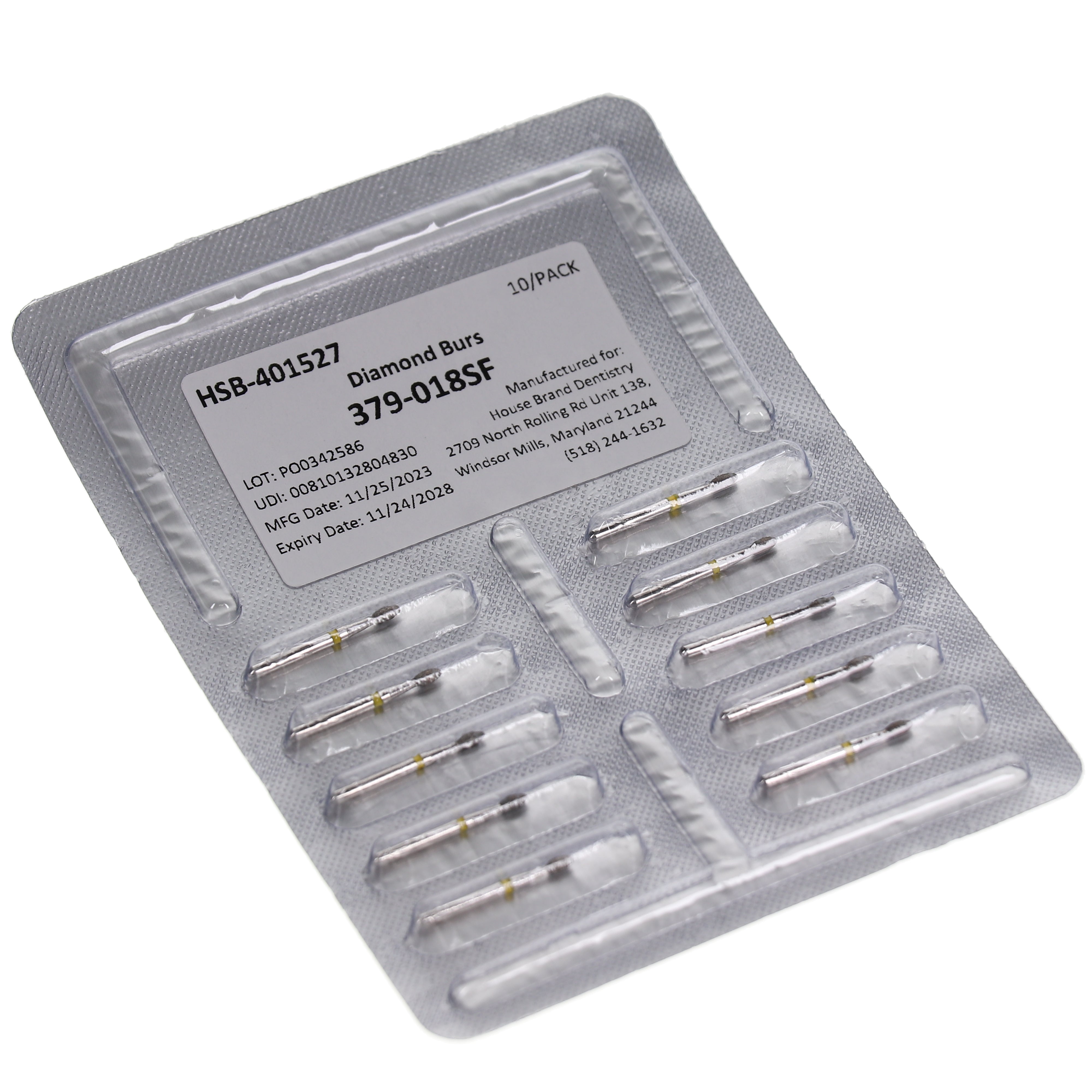 House Brand Dentistry 401527 HSB FG 379-018SF Football Super Fine Grit Diamond Burs 10/Pk