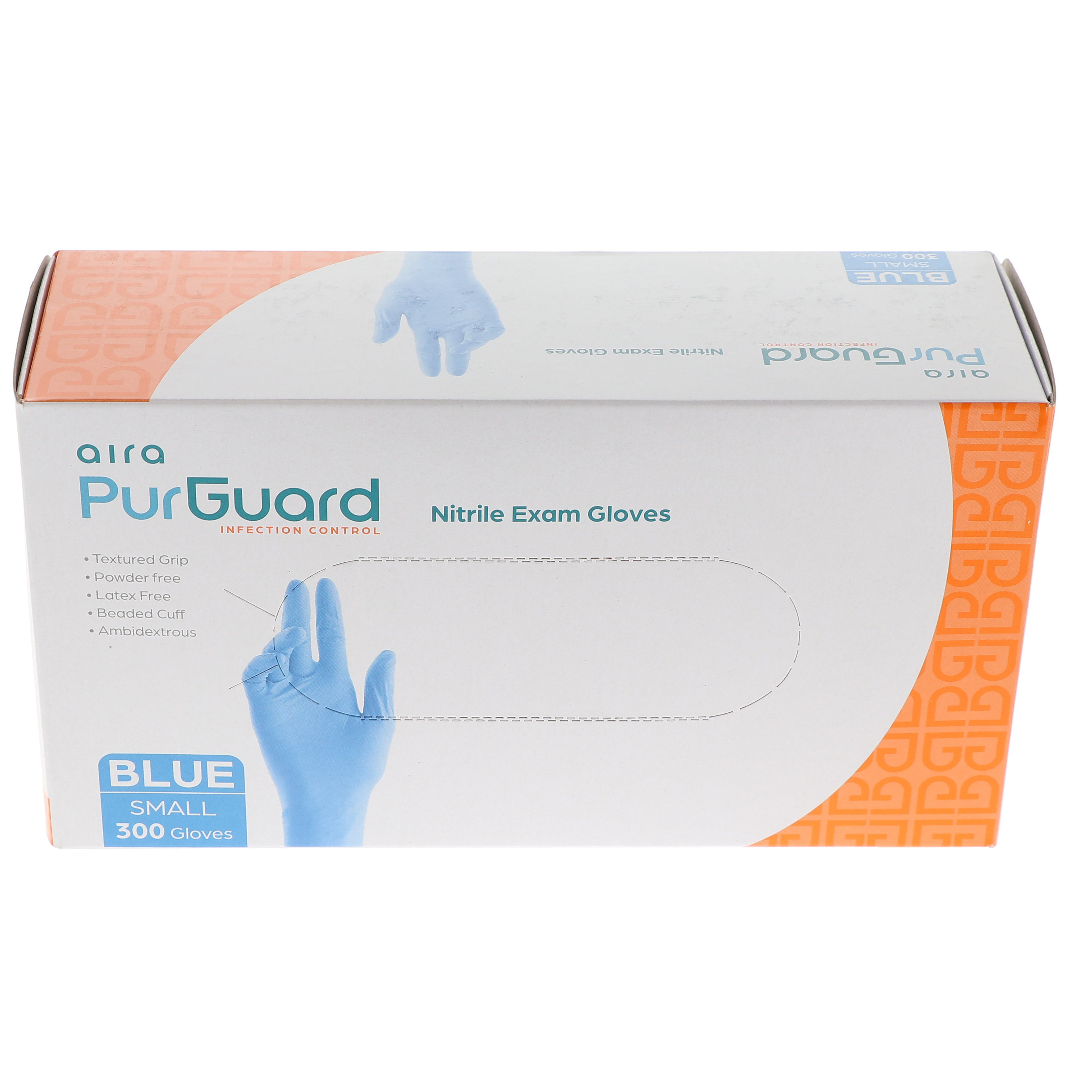AIRA 119301 PurGuard Nitrile Exam Gloves Latex Free Powder Free Blue Small 300/Bx