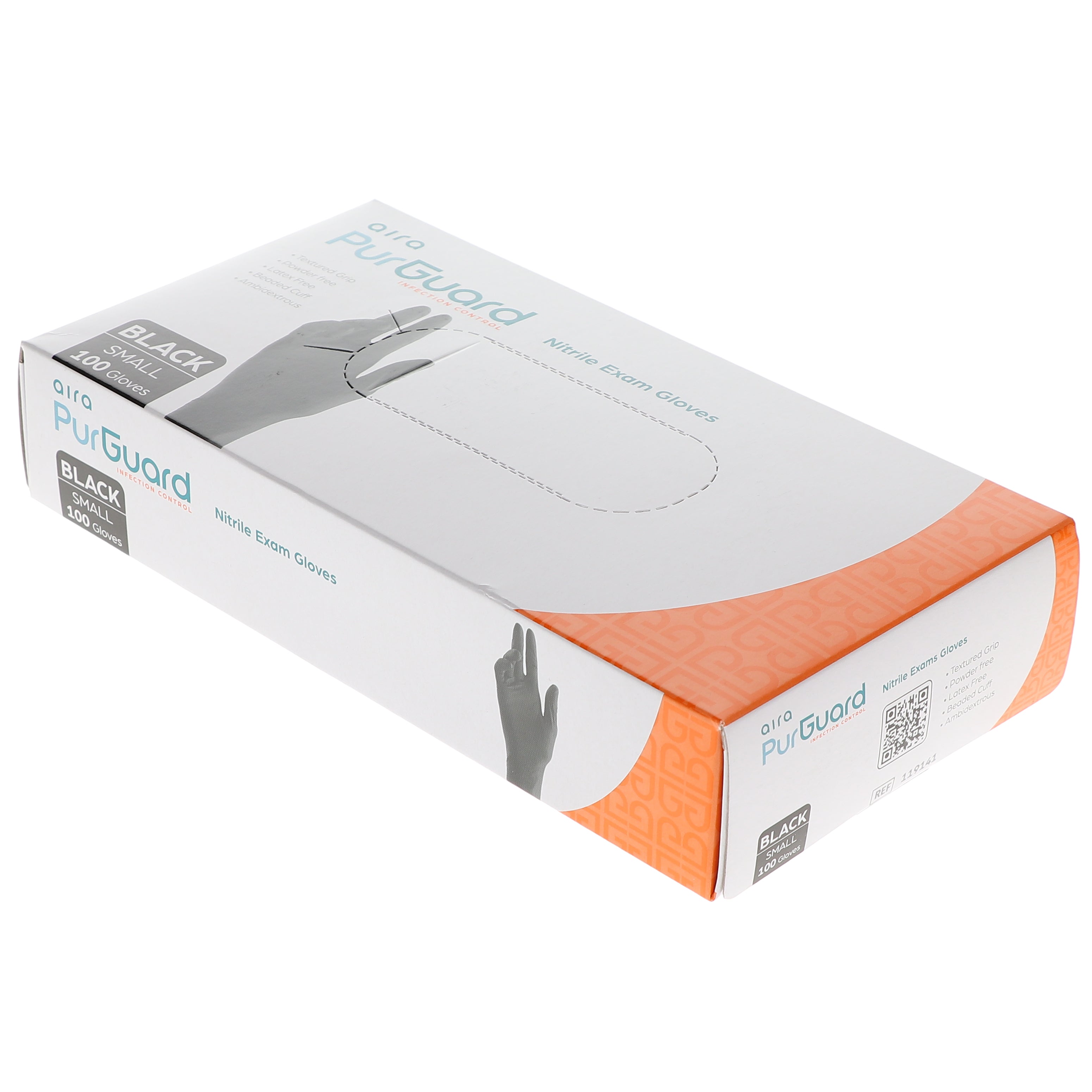 AIRA 119141 PurGuard Nitrile Exam Gloves Latex Free Powder Free Black Small 100/Bx