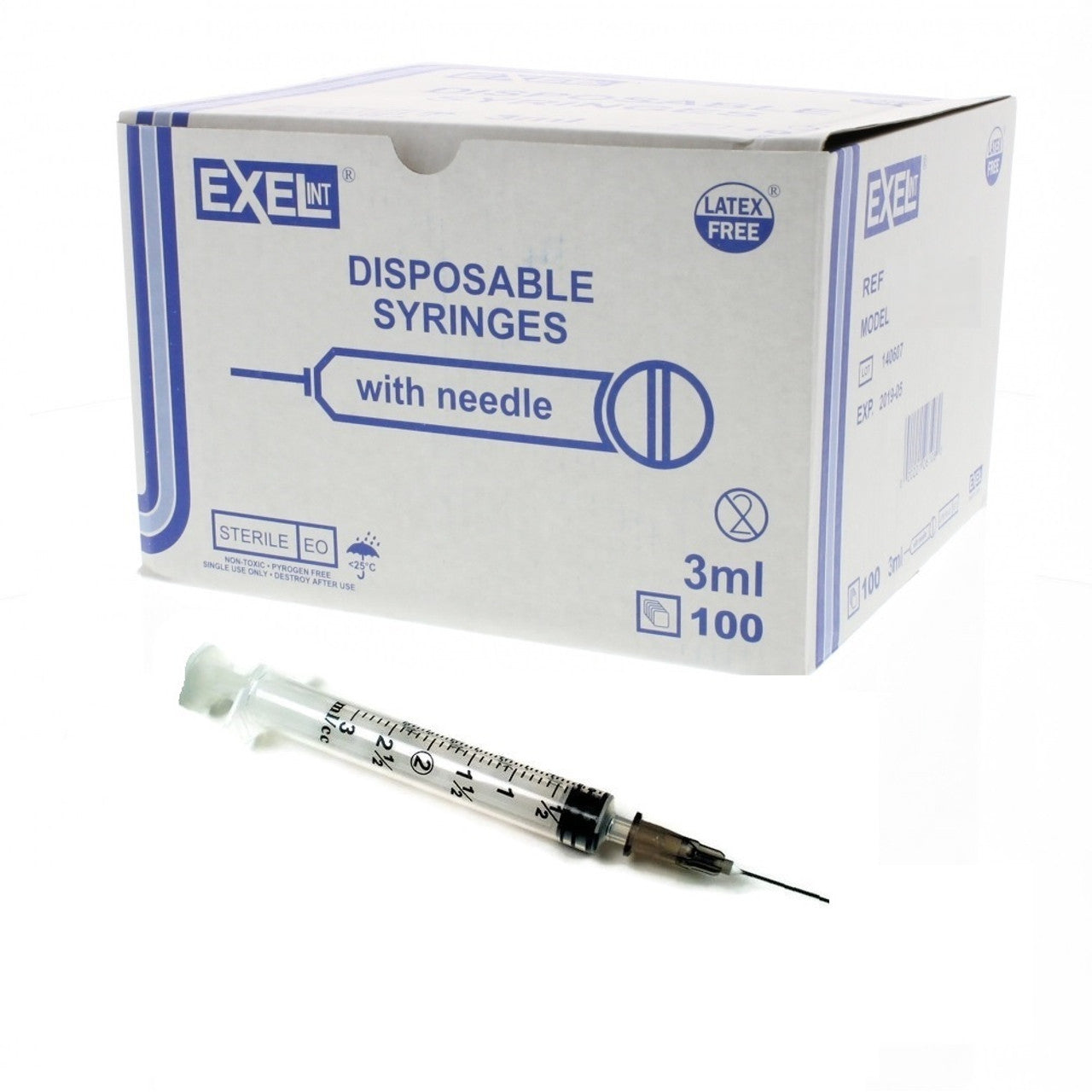 Exel 26605 Lure Slip Syringes 3cc With 22 Gauge 1