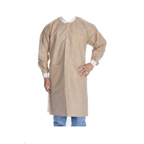 ValuMax 3660TNM Extra-Safe Lab Coats Tan Medium SMS Fabric 10/Pk