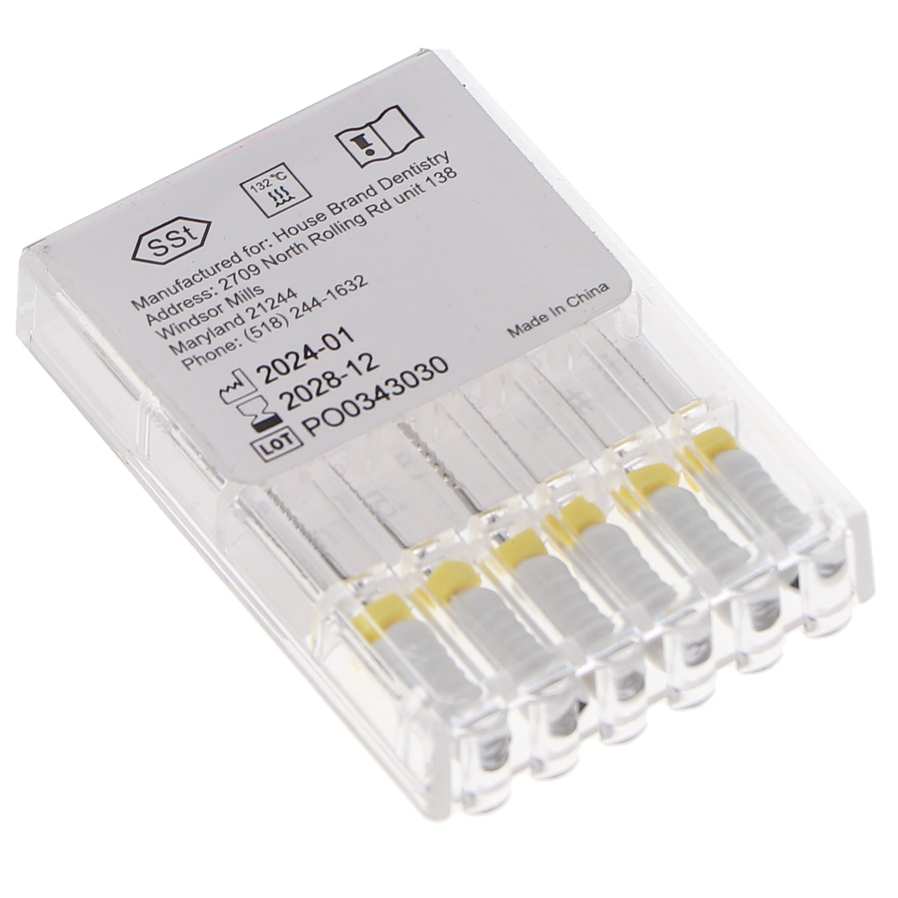 House Brand Dentistry 400222 HSB K-Files Flex-Type 25mm #45 White Stainless Steel 6/Pk