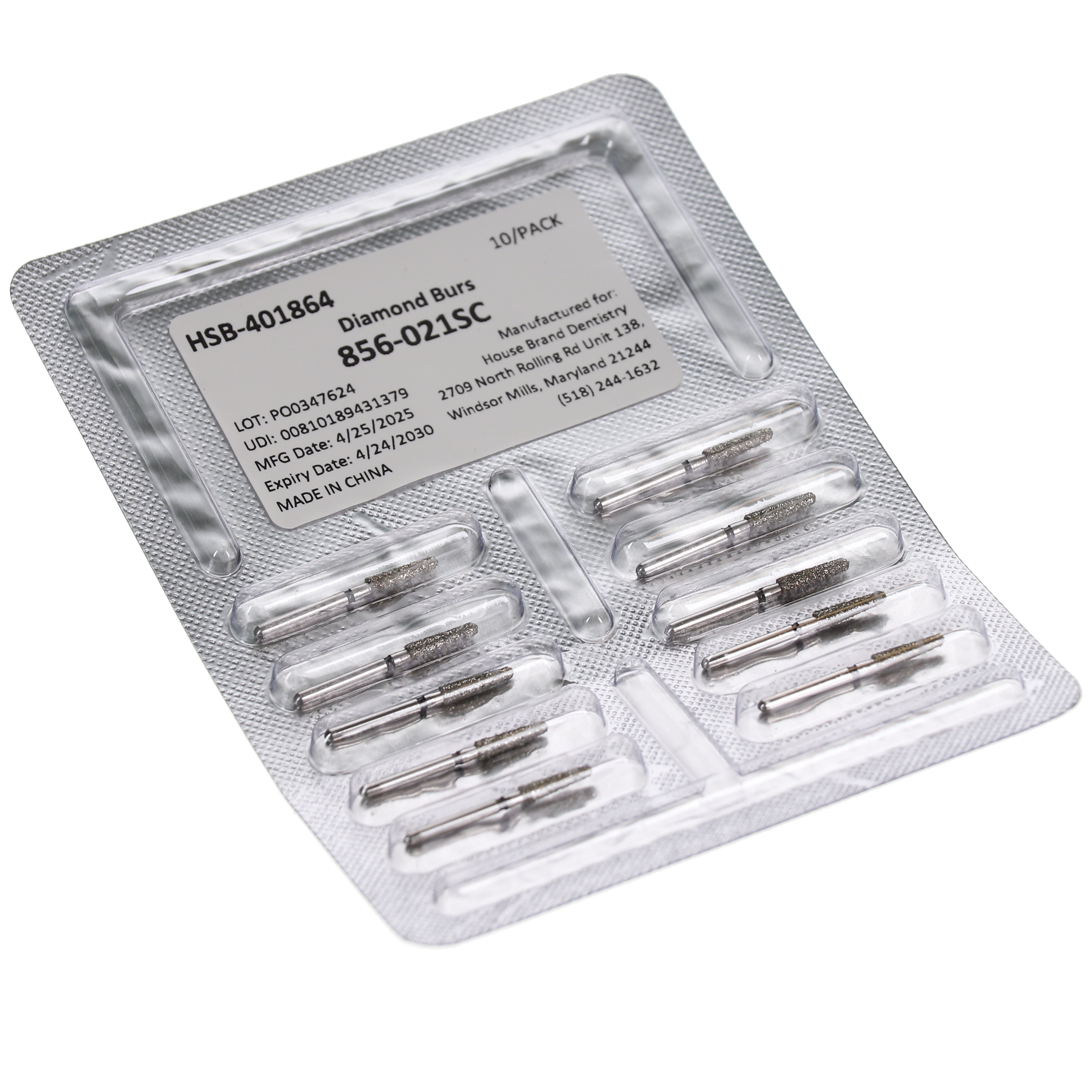 House Brand Dentistry 401864 HSB FG 856-021SC Round End Taper Super Coarse Grit Diamond Burs 10/Pk