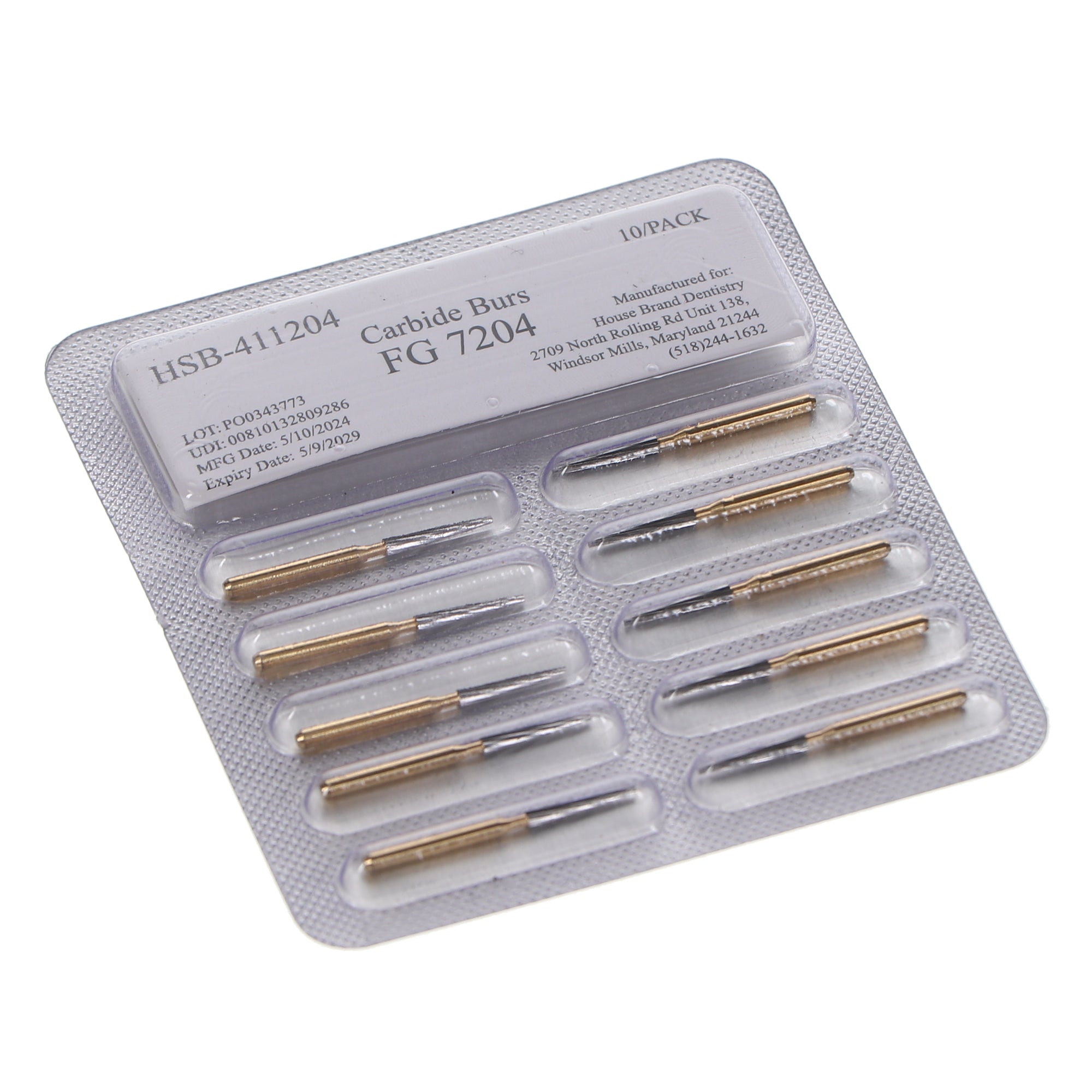 House Brand Dentistry 411204 HSB FG #7204 Cone Trimming & Finishing Carbide Burs 10/Pk