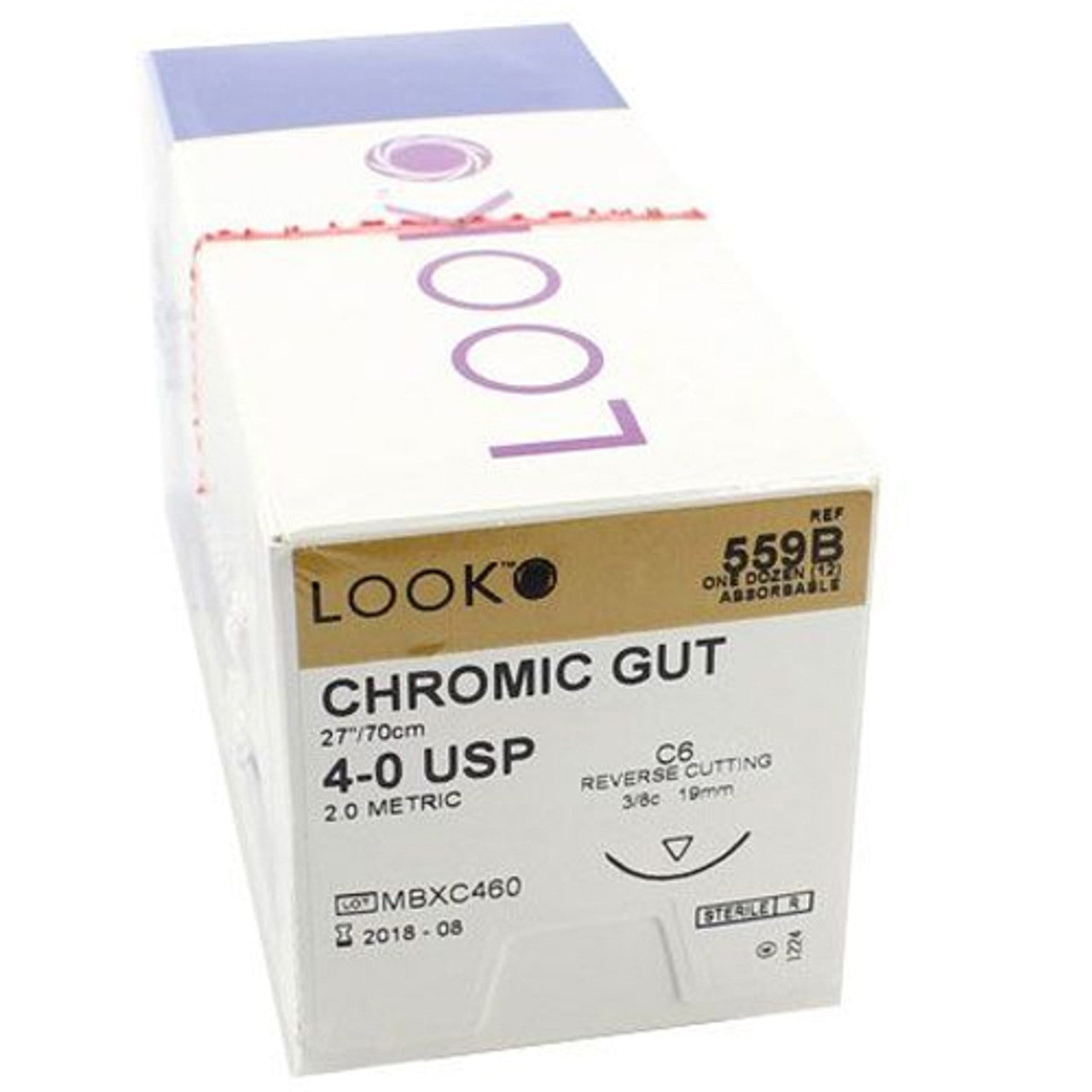 Look X559B Chromic Gut Sutures Reverse Cutting 4-0 27