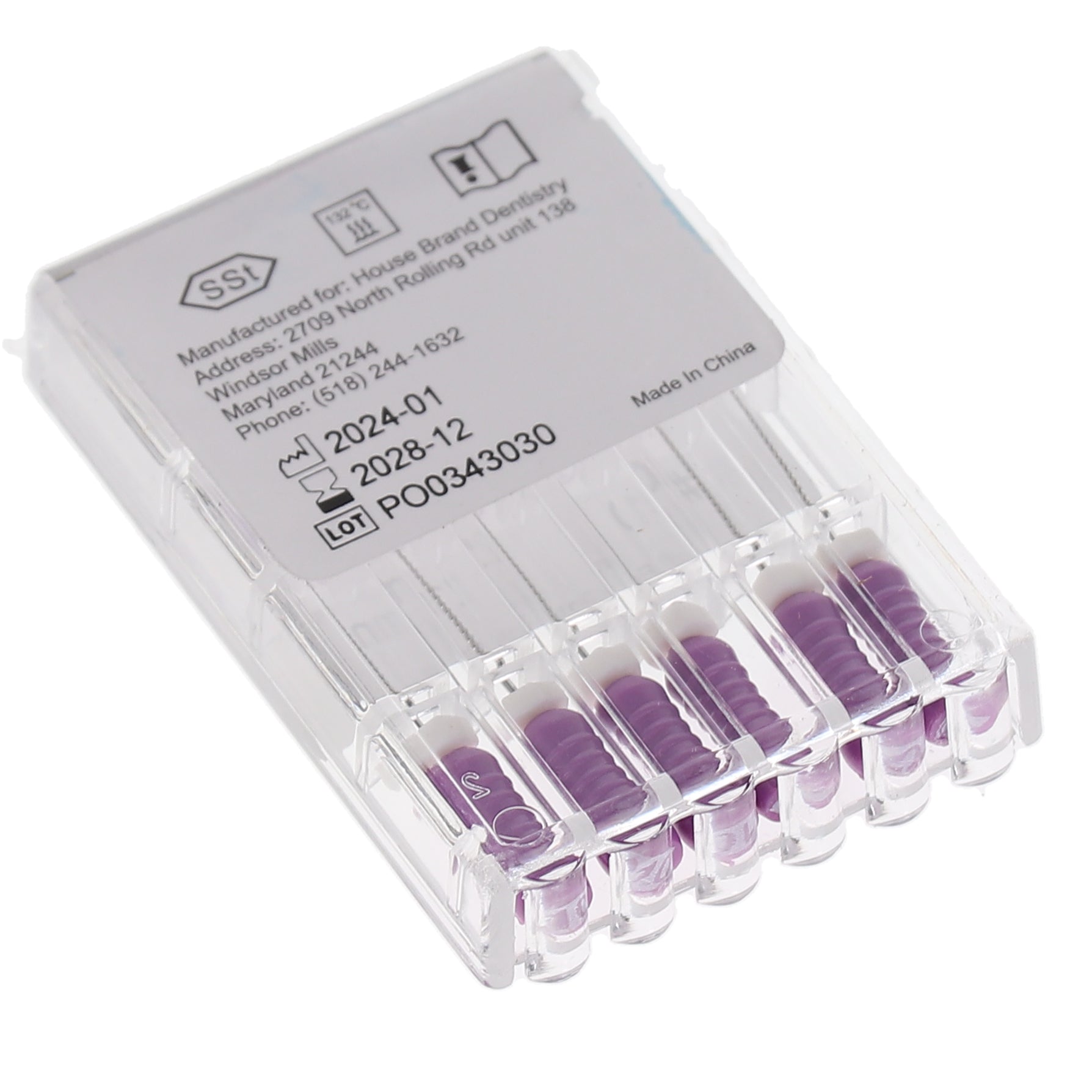 House Brand Dentistry 400201 HSB K-Files Flex-Type 21mm #10 Purple Stainless Steel 6/Pk