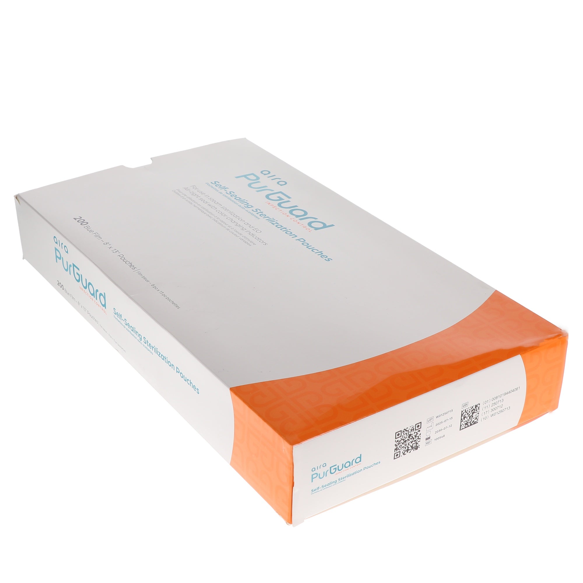Aira 100548 PurGuard Self-Sealing Sterilization Pouches Paper Blue Film 8” X 13” 200/Bx