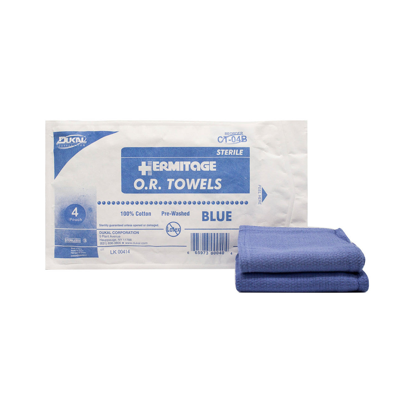 Dukal CT-04B Hermitage OR Towel 17” x 26” Sterile 4-Pouch Blue