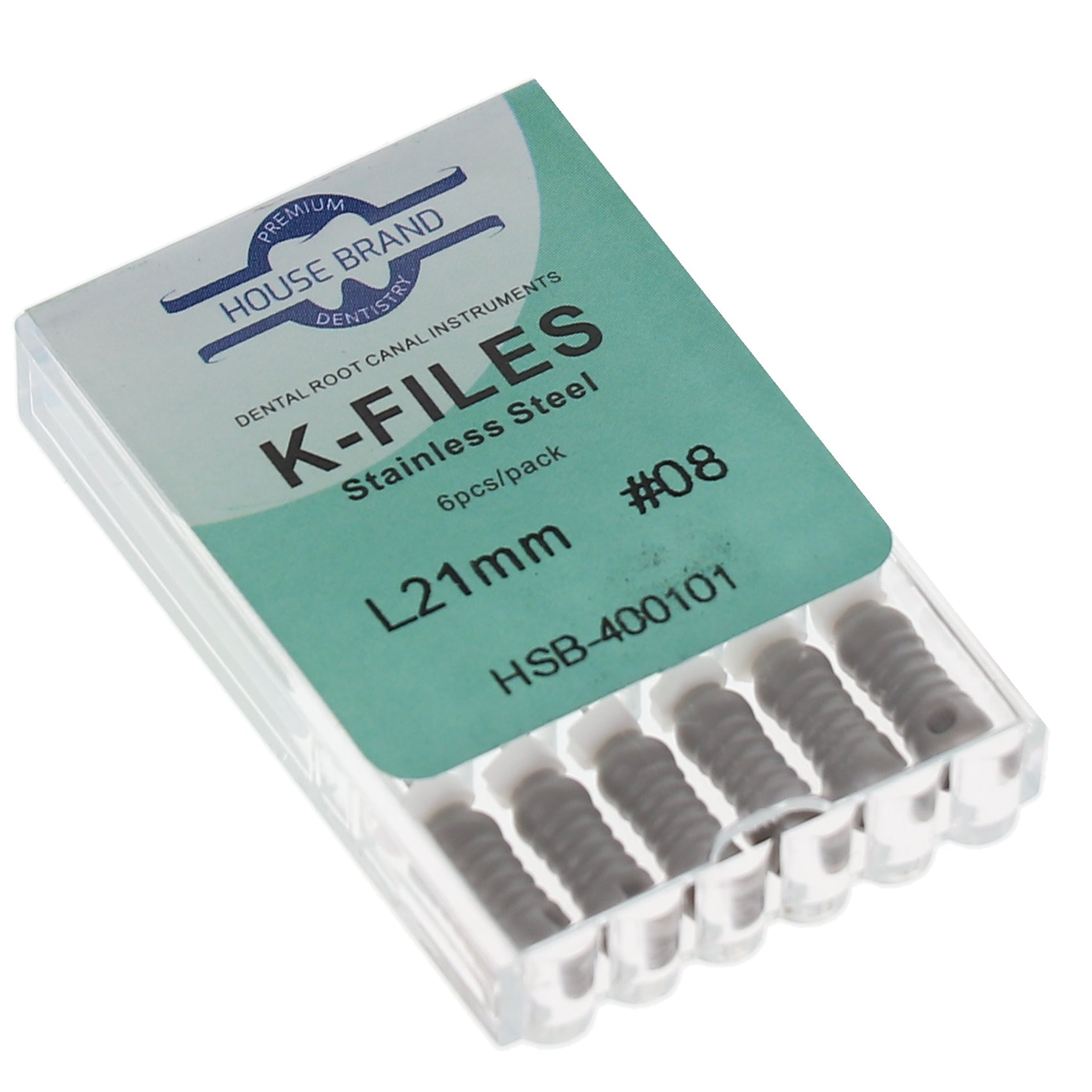 House Brand Dentistry 400101 HSB Endodontic K-Files 21mm #08 Grey Stainless Steel 6/Pk