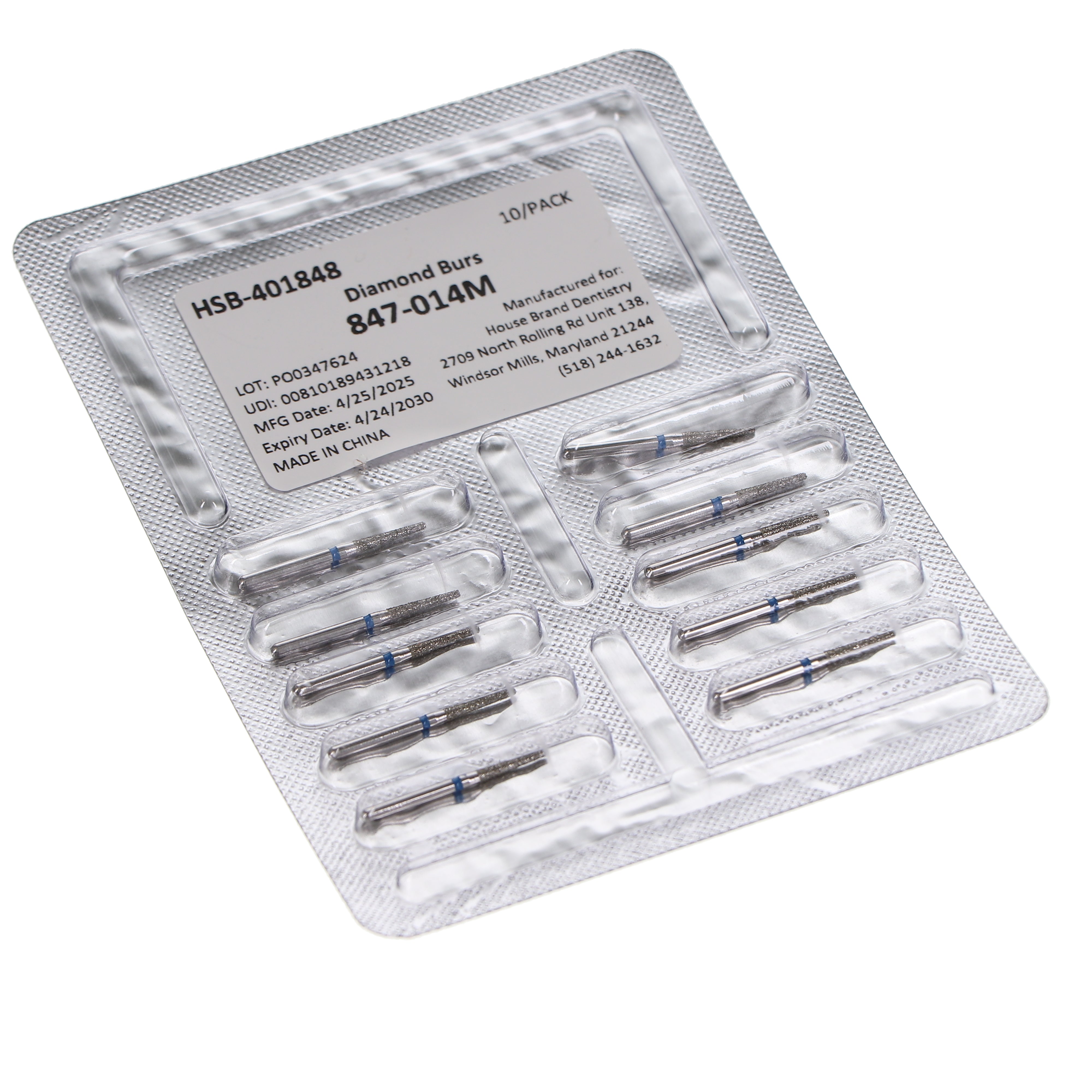 House Brand Dentistry 401848 HSB FG 847-014M Flat End Taper Medium Grit Diamond Burs 10/Pk