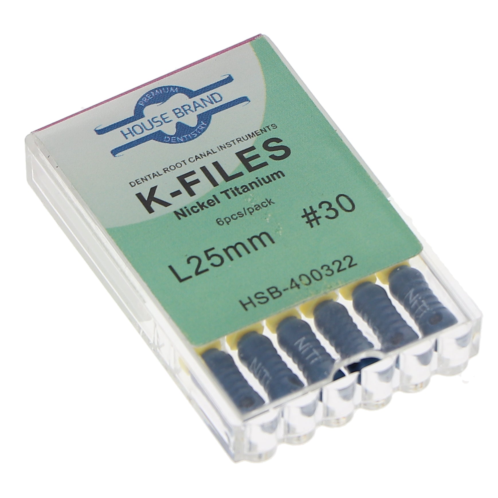 House Brand Dentistry 400322 HSB Endodontic K-Files NiTi 25mm #30 6/Pk