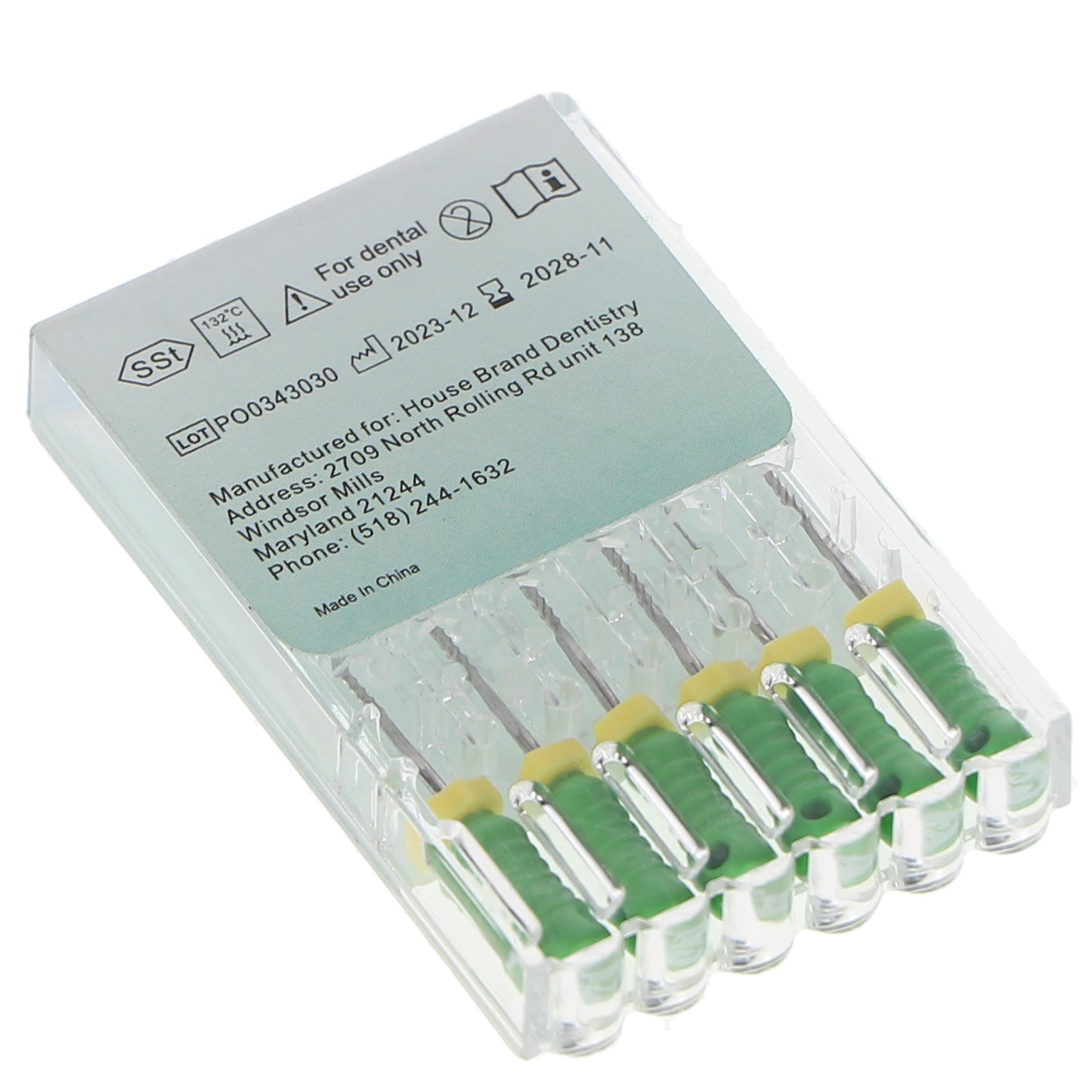 House Brand Dentistry 400125 HSB Endodontic K-Files 25mm #35 Green Stainless Steel 6/Pk