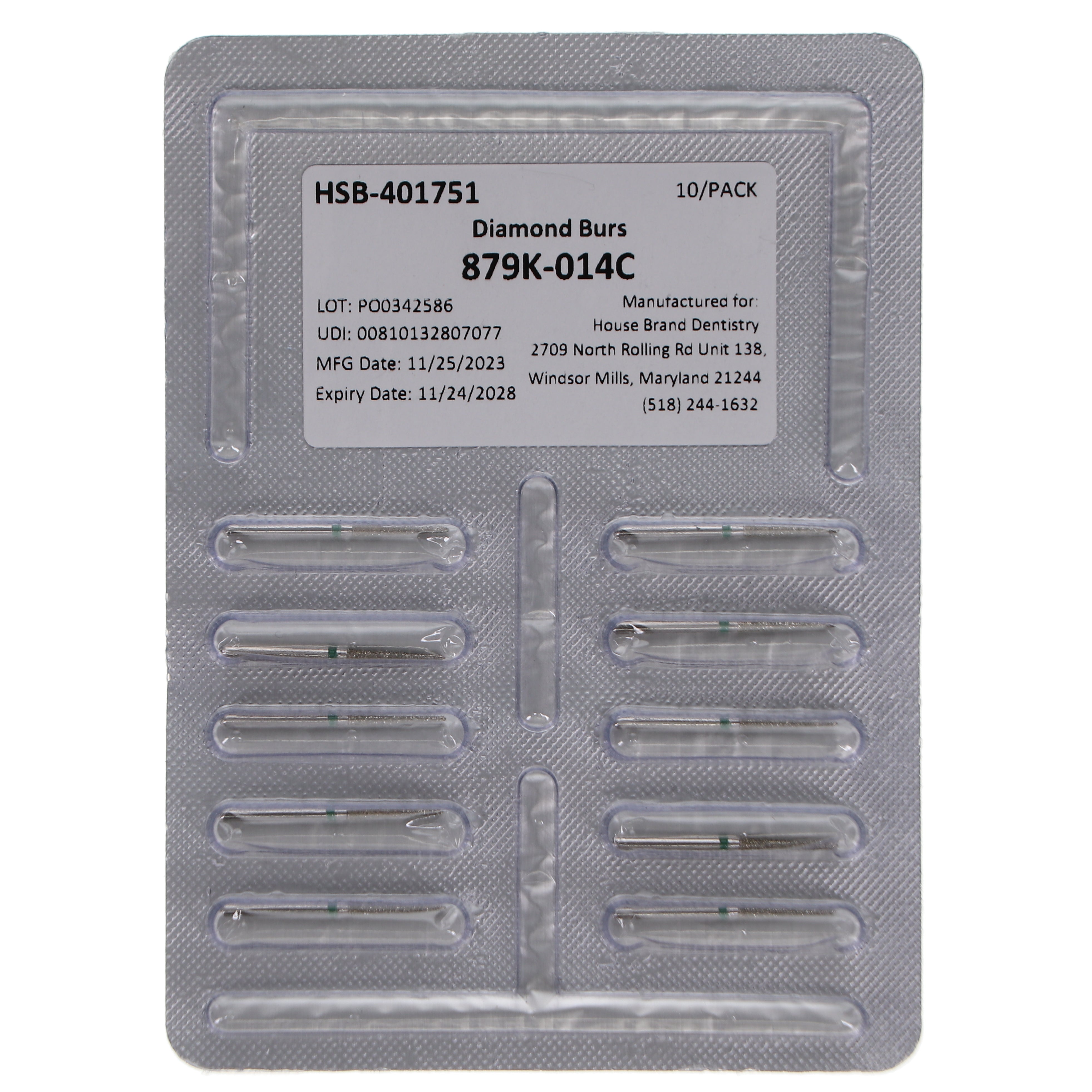 House Brand Dentistry 401751 HSB FG 879K-014C Gingival Curettage Coarse Grit Diamond Burs 10/Pk