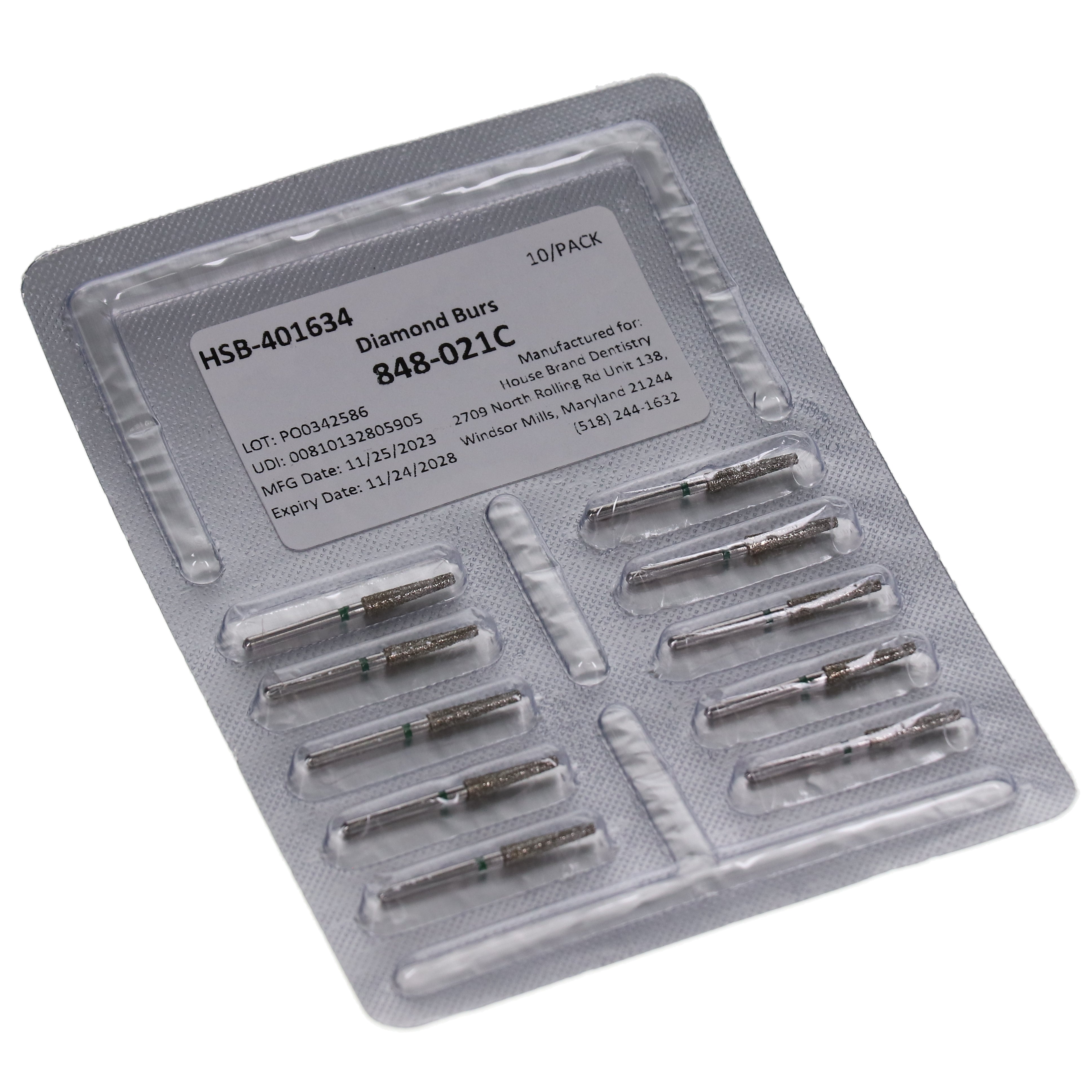 House Brand Dentistry 401634 FG 848-021C Flat End Taper Coarse Grit Diamond Burs 10/Pk