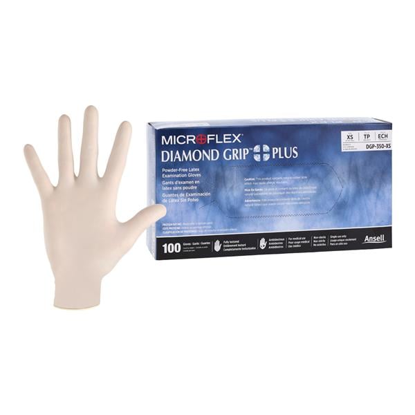 Microflex DGP-350-XS Diamond Grip Plus Latex Exam Gloves Extra Small Powder Free 100/Box