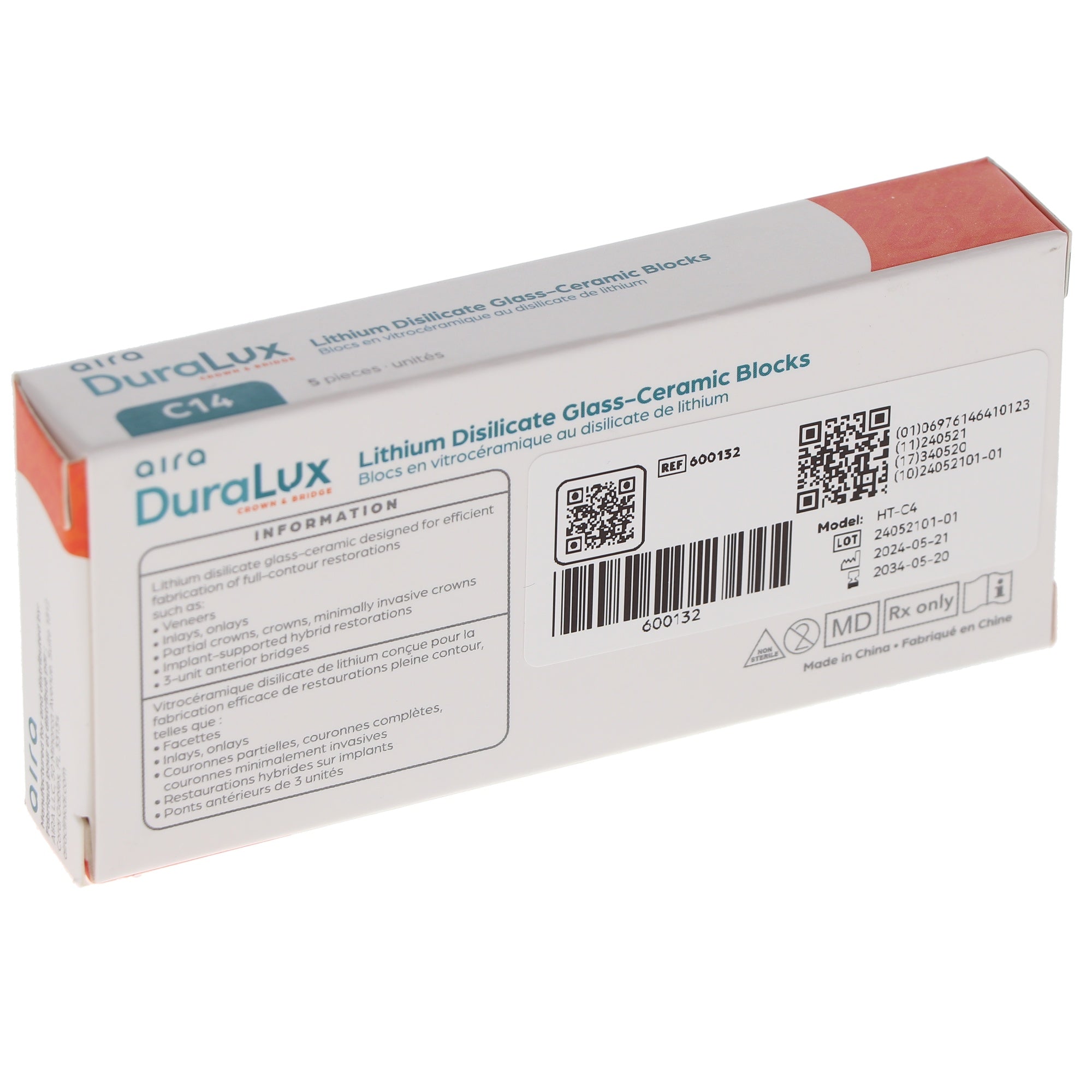 Aira 600132 DuraLux IPS e.max Type Blocks CAD inLab HT C4 C14 5/Pk