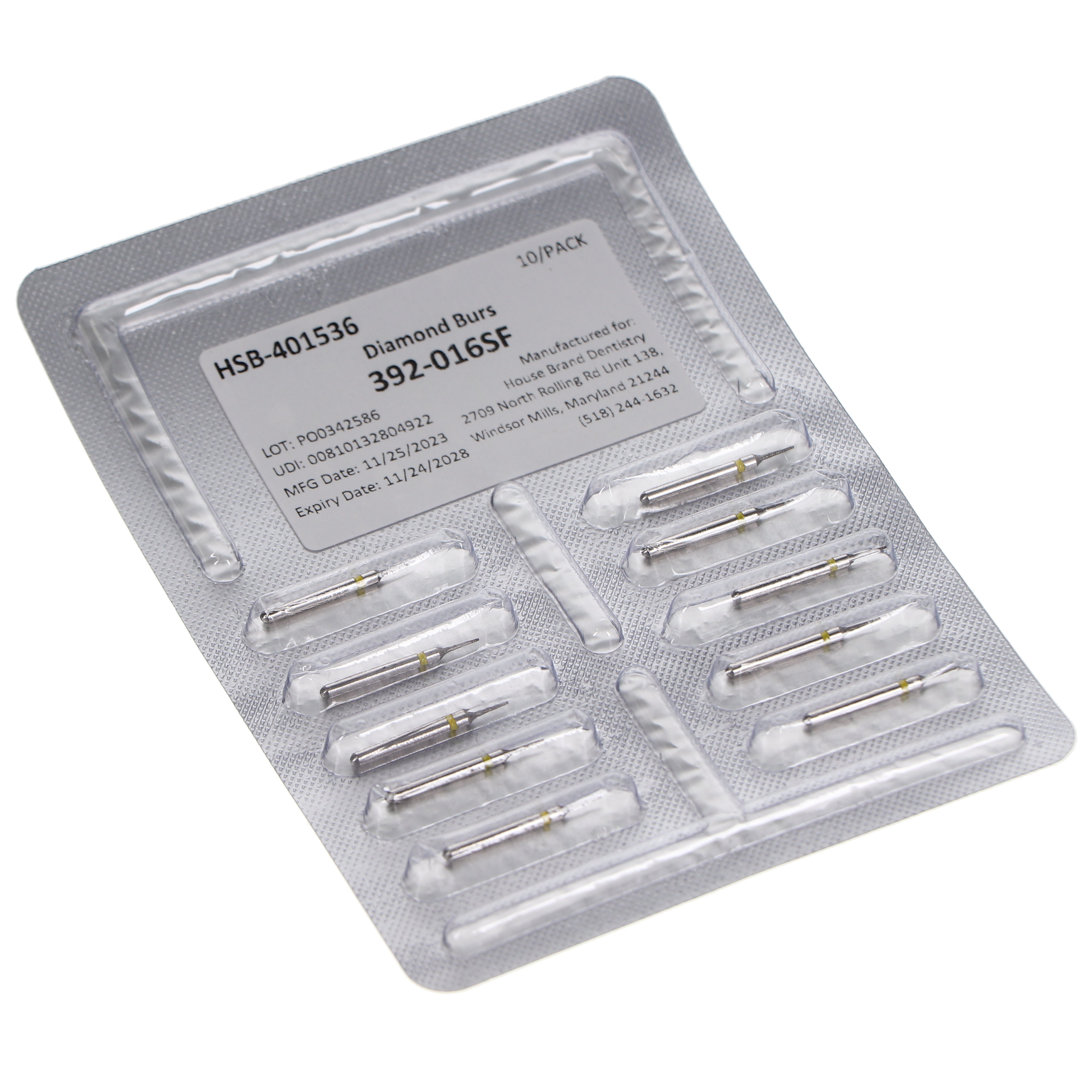 House Brand Dentistry 401536 HSB FG 392-016SF Interproximal Super Fine Grit Diamond Burs 10/Pk