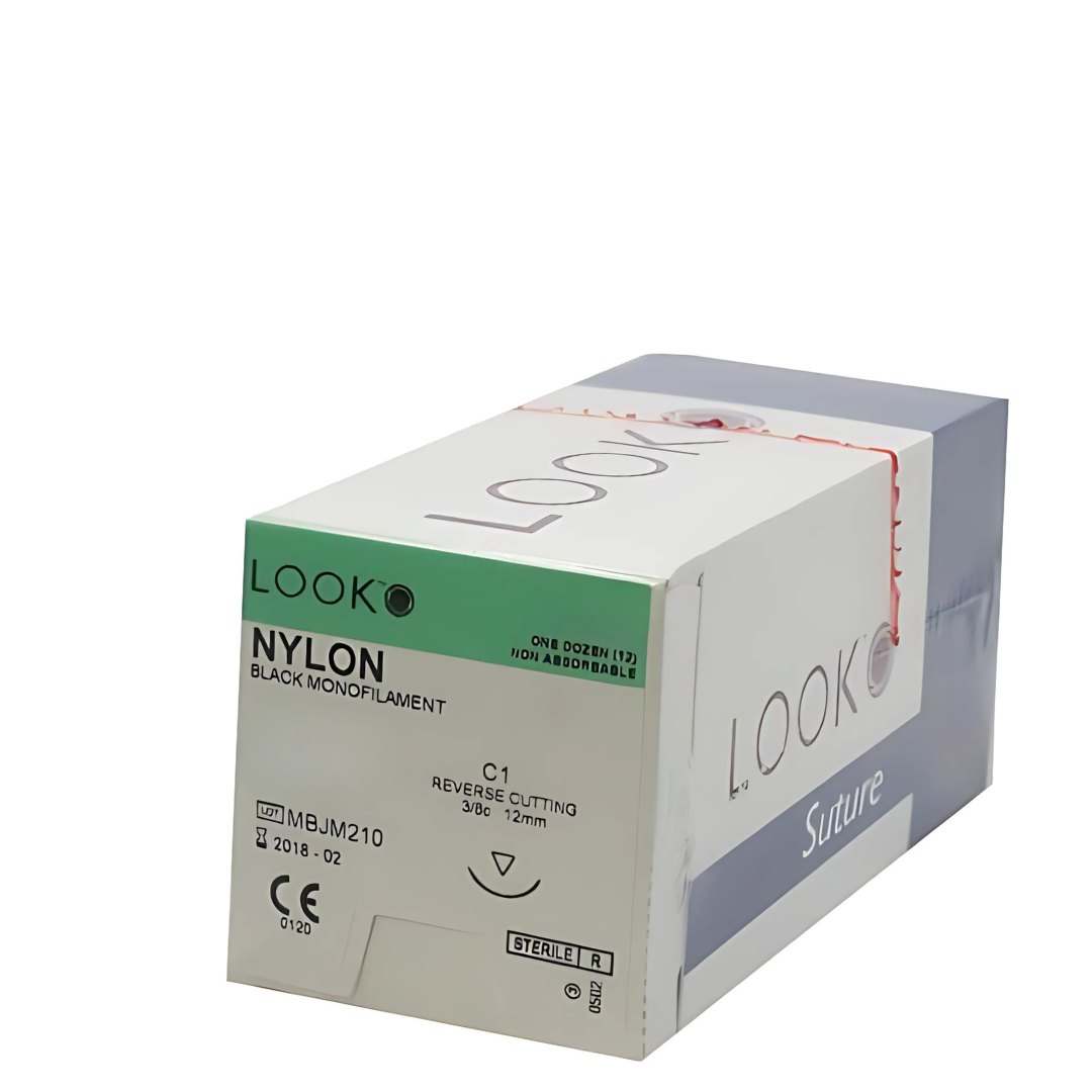 Look 1276B Nylon Black Monofilament Reverse Cutting Sutures C1 7/0 18
