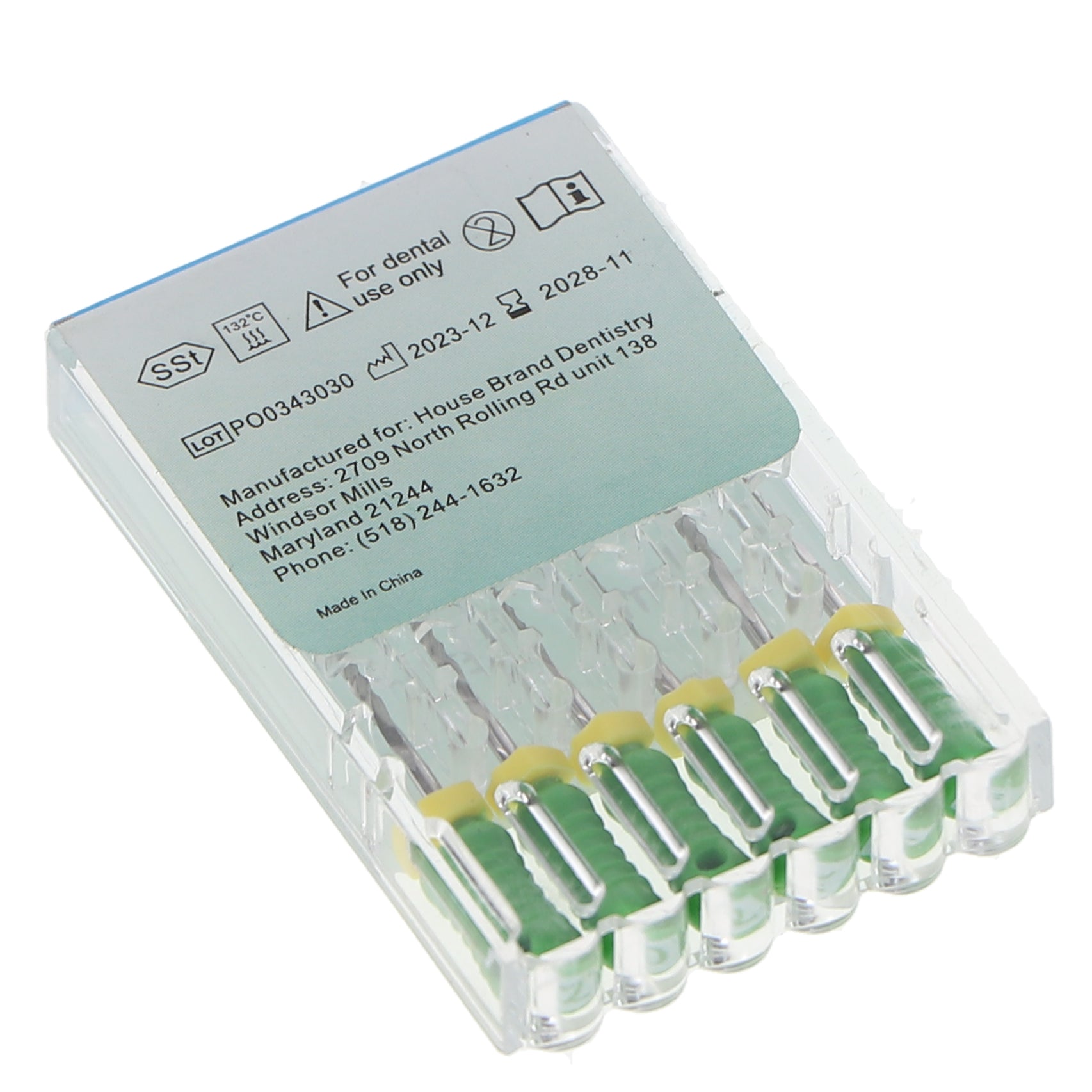 House Brand Dentistry 400132 HSB Endodontic K-Files 25mm #70 Green Stainless Steel 6/Pk