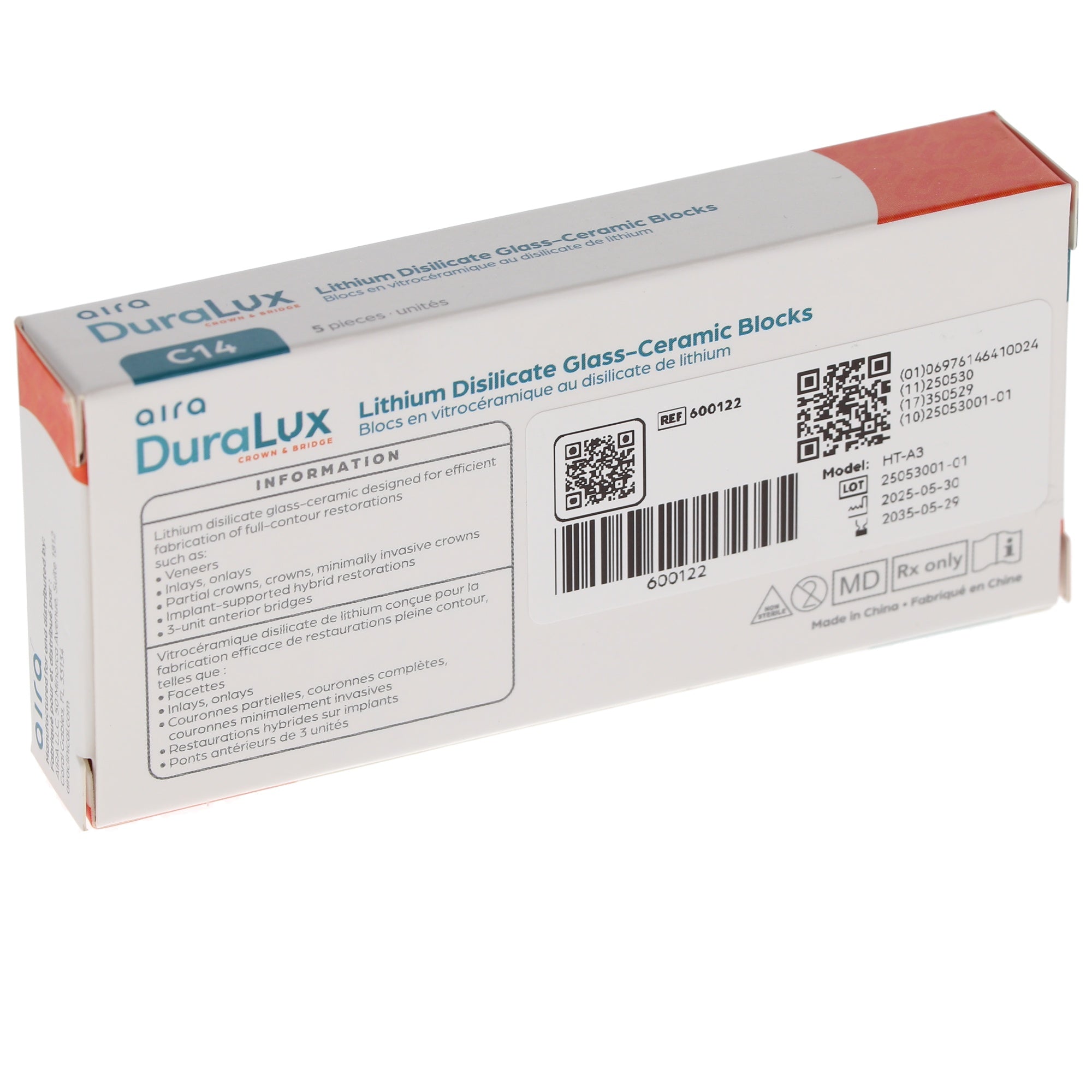 Aira 600122 DuraLux IPS e.max Type Blocks CAD inLab HT A3 C14 5/Pk