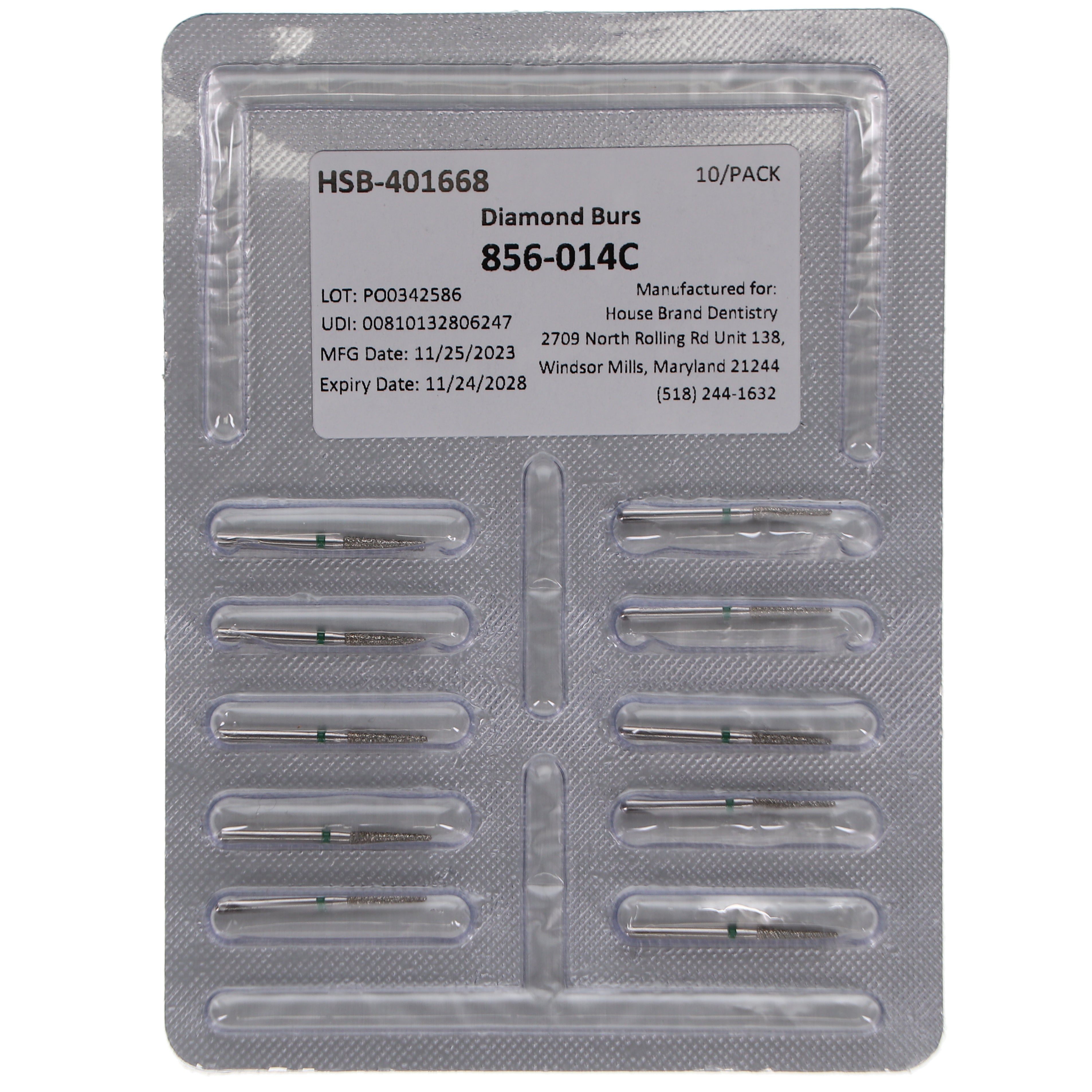 House Brand Dentistry 401668 HSB FG 856-014C Round End Taper Coarse Grit Diamond Burs 10/Pk