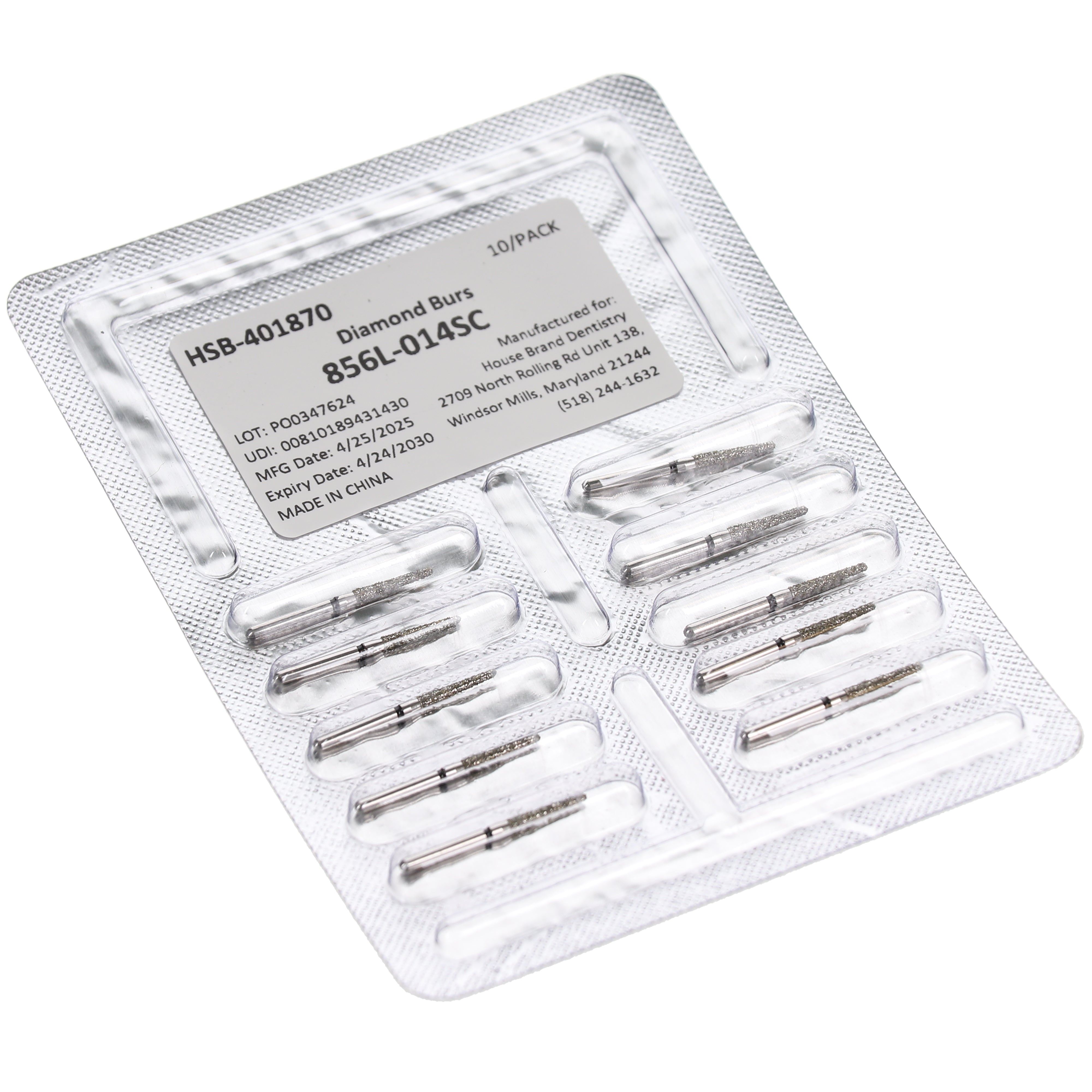 House Brand Dentistry 401870 HSB FG 856L-014SC Long Round End Taper Super Coarse Grit Diamond Burs 10/Pk