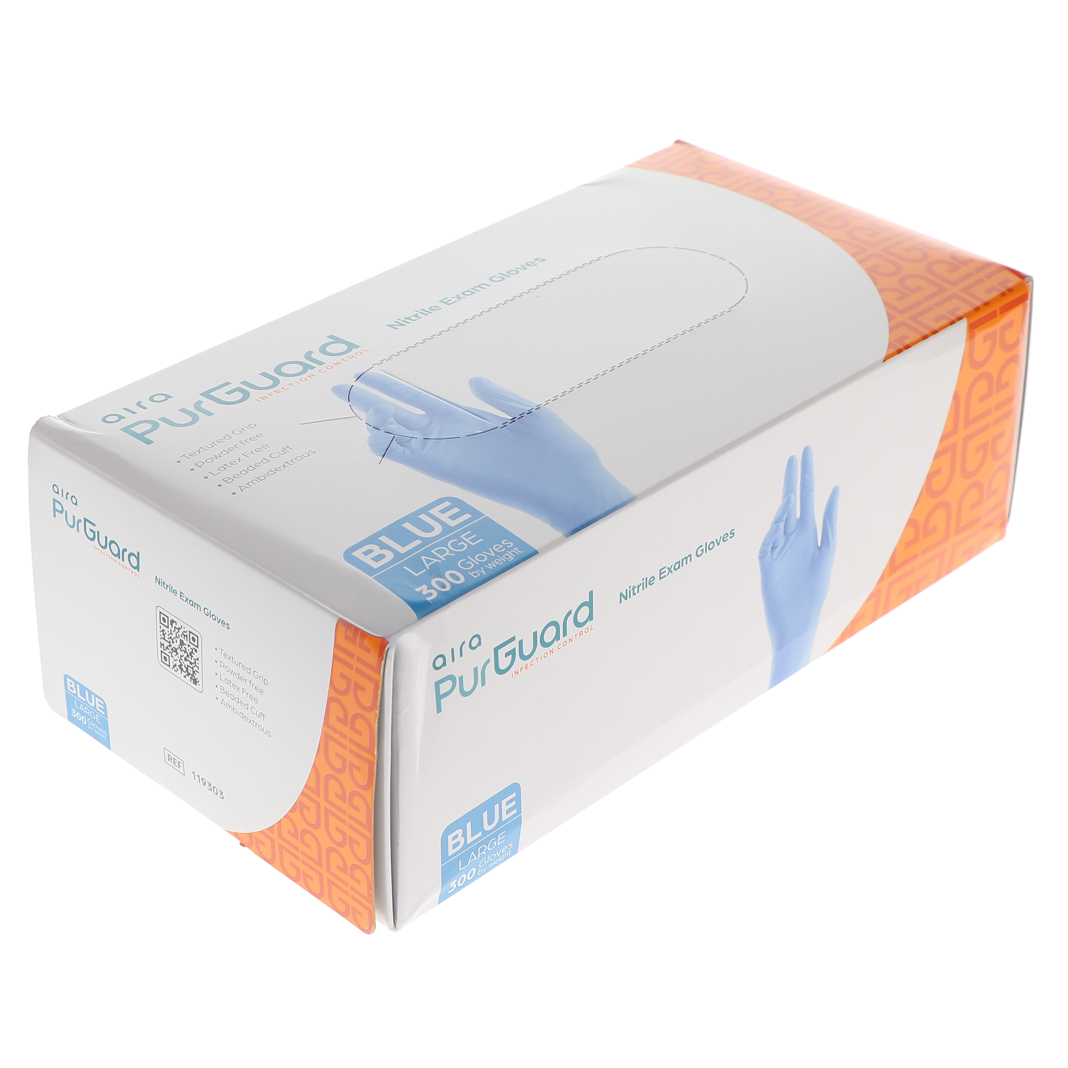 AIRA 119303 PurGuard Nitrile Exam Gloves Latex Free Powder Free Blue Large 300/Bx
